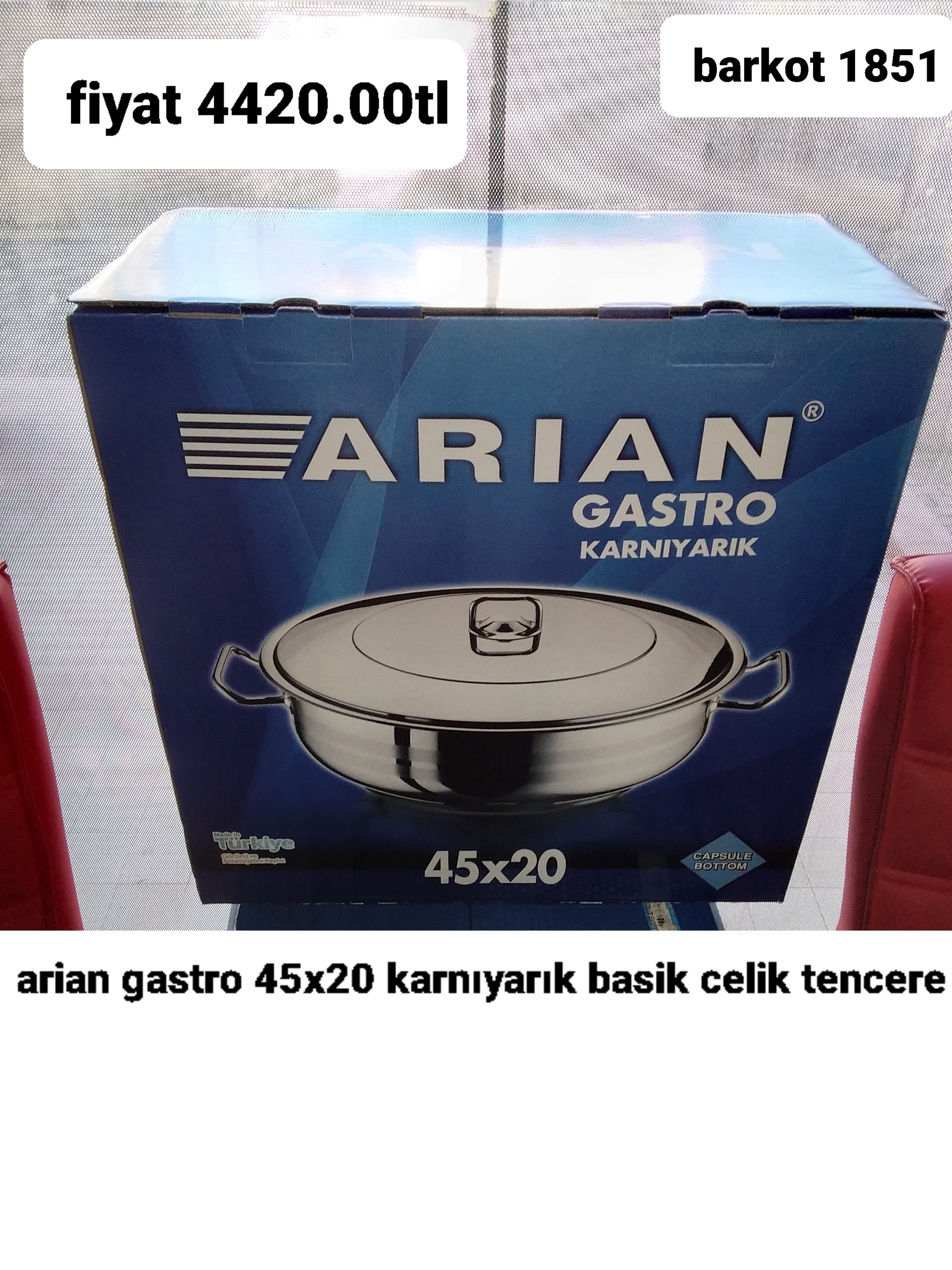 ARİAN GASTRO 45*20 KARNIYARIK BASİK ÇELİK TENCERE 1851