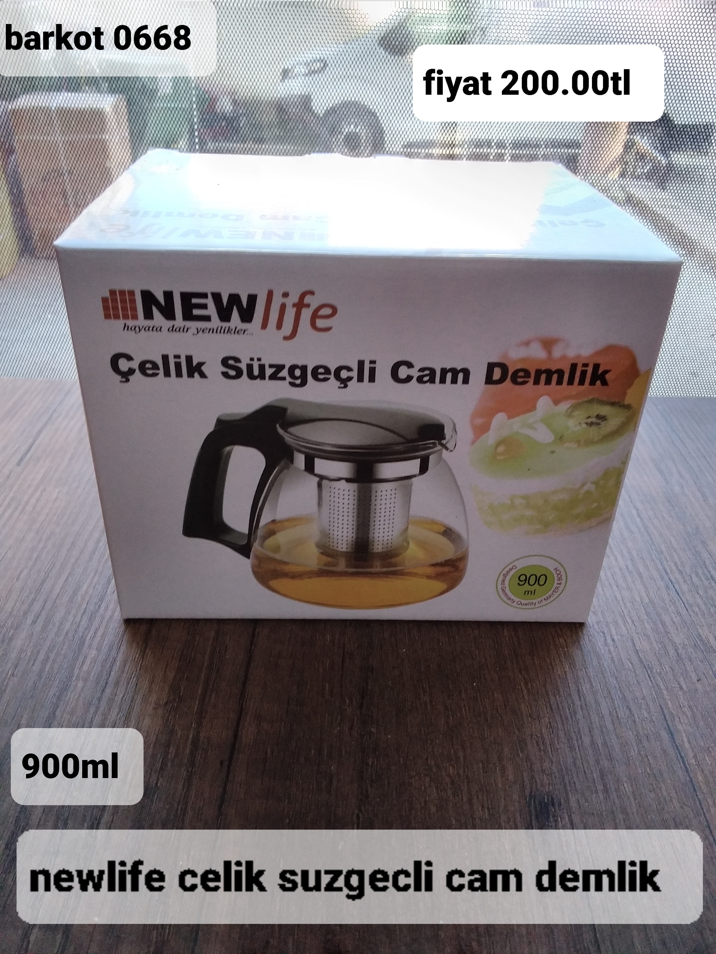 NEWLİFE ÇELİK SÜZGEÇLİ CAM DEMLİK 900 ML  0668