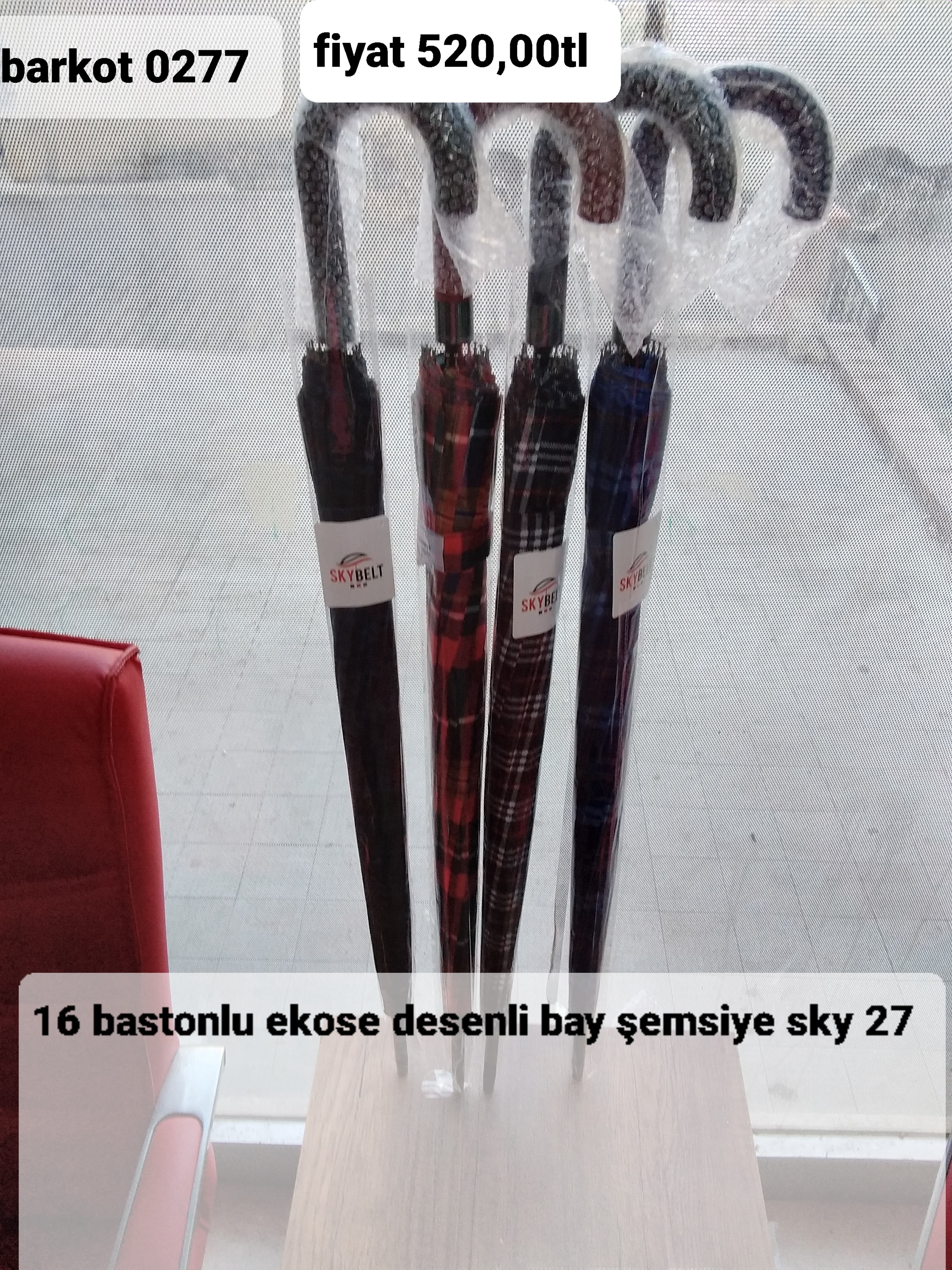16 BASTONLU EKOSE DESENLİ BAY ŞEMSİYE  0277