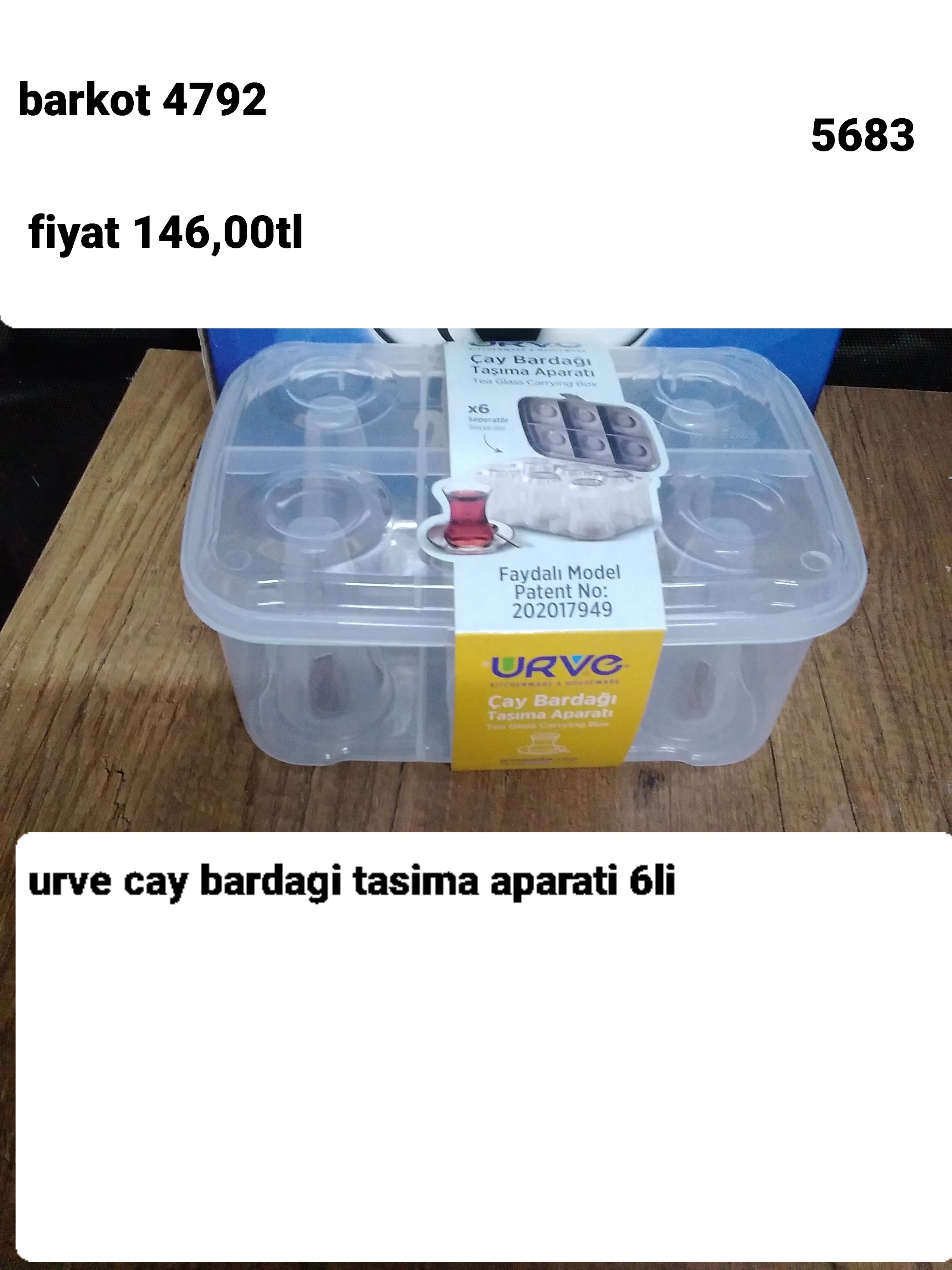 URVE ÇAY BARDAĞI TAŞIMA APARATI 6 LI 4792 