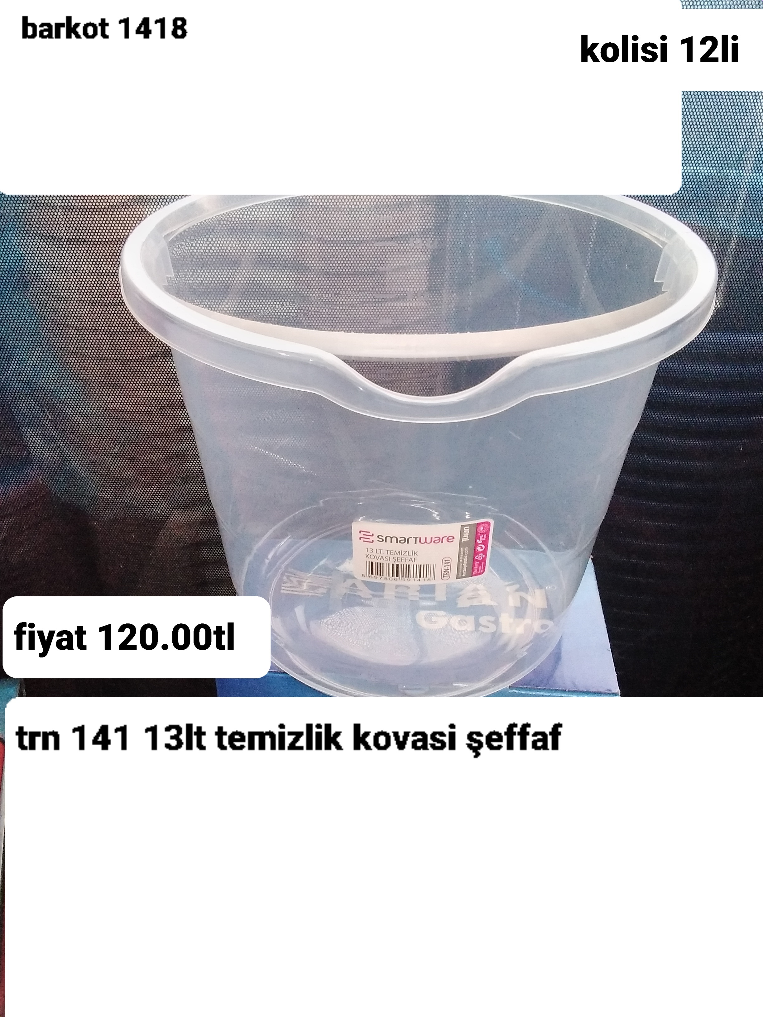 TRN 141 13LT TEMİZLİK KOVASI ŞEFFAF 1418