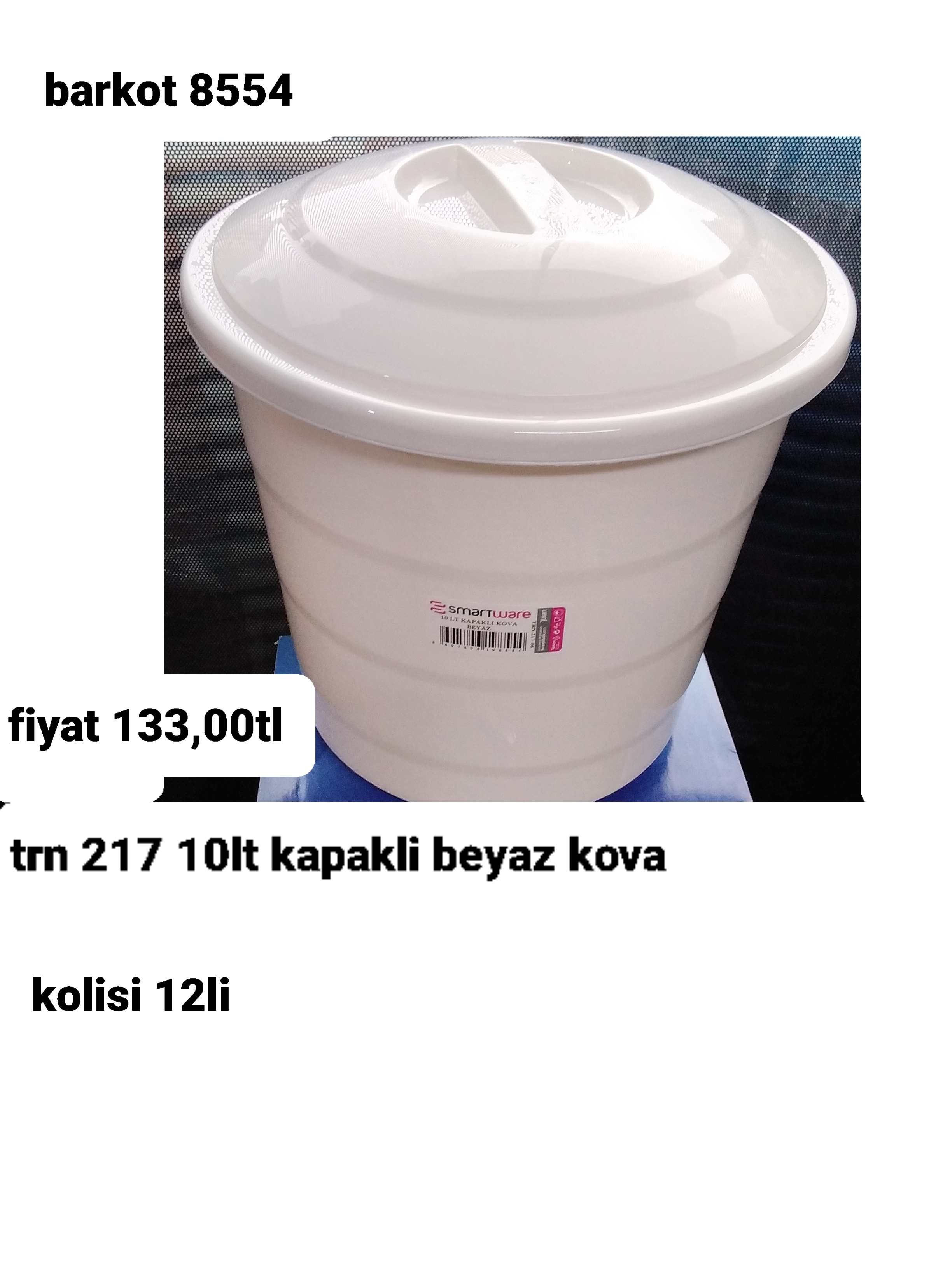 TRN 217  10 LT KAPAKLI BEYAZ KOVA 8554