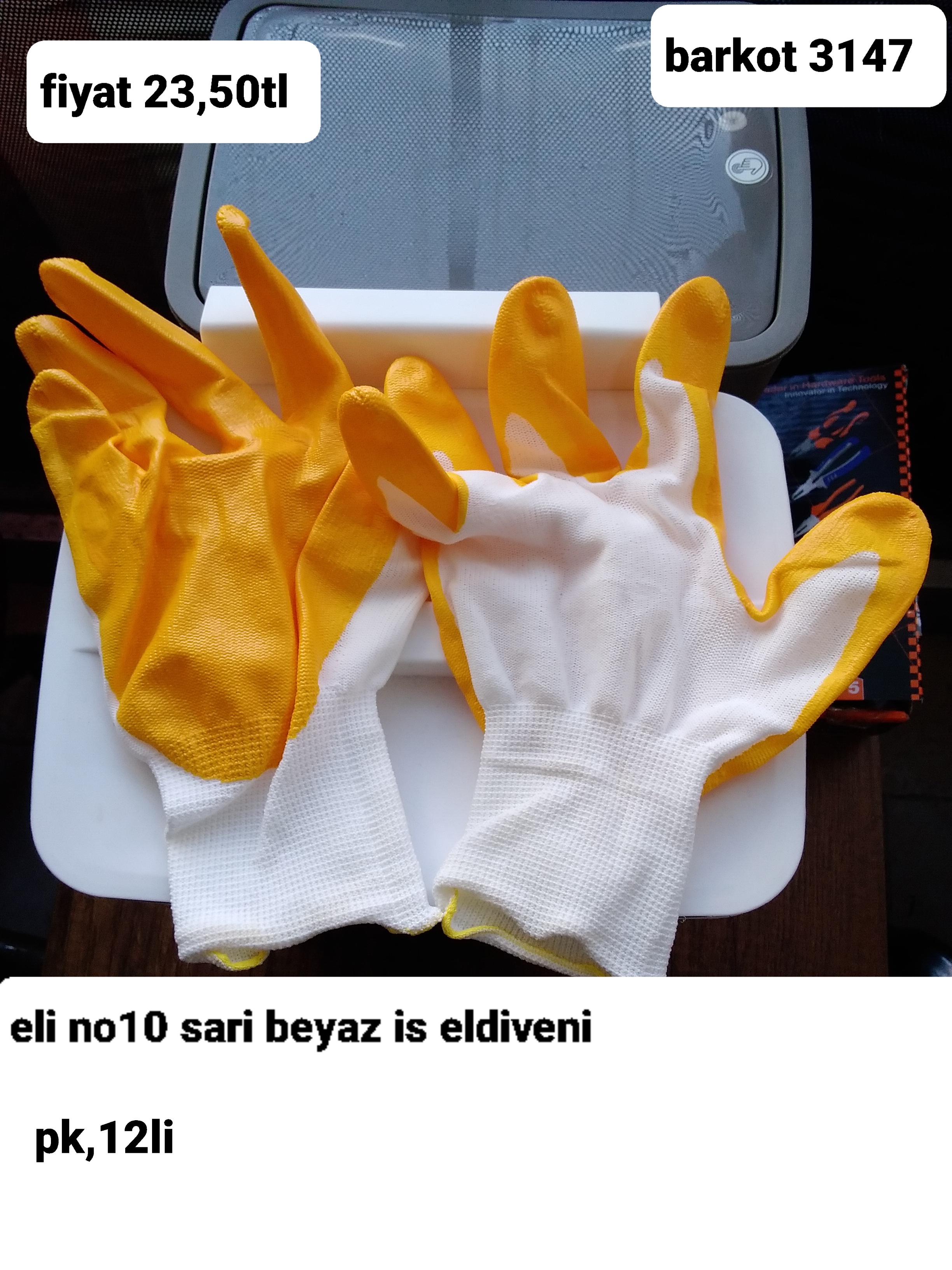 ELİ NO 10 SARI BEYAZ İŞ ELDİVENİ 3147 