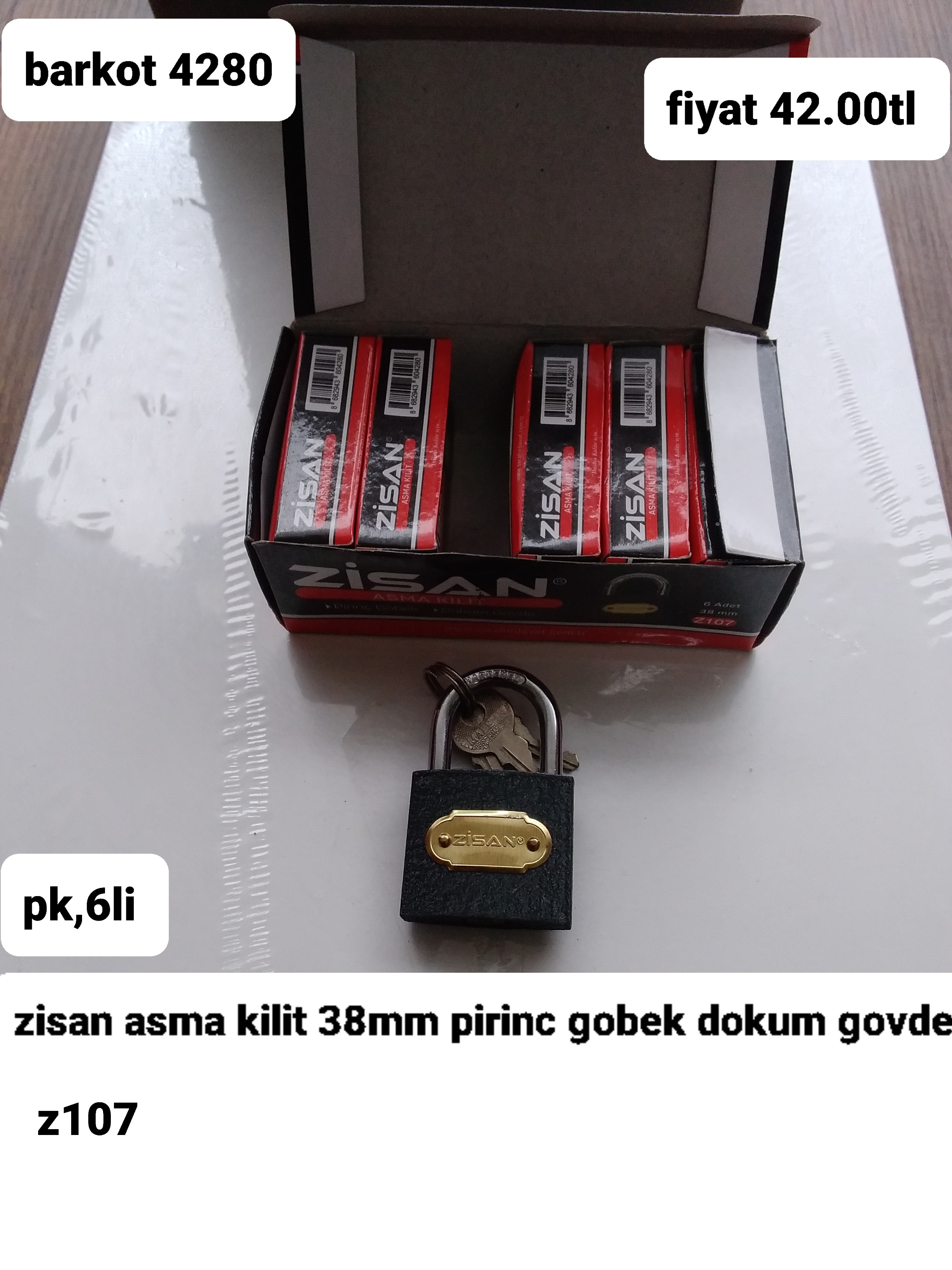 ZİSAN ASMA KİLİT 38MM PİRİNÇ GÖBEK DÖKÜM GÖVDE  4280
