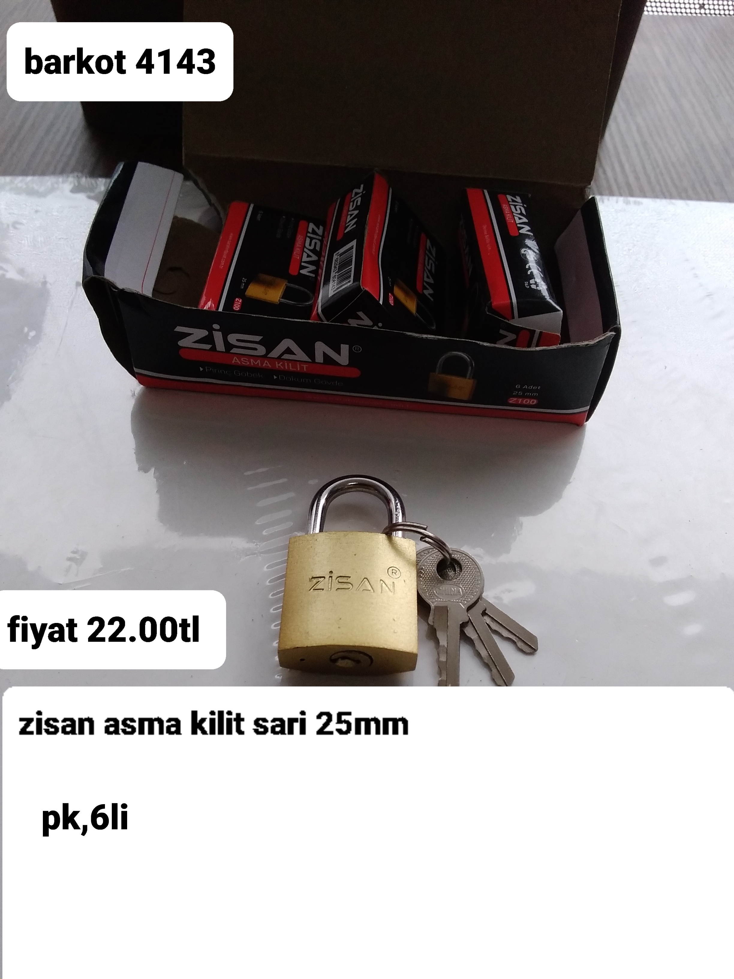 ZİSAN ASMA KİLİT SARI 25MM 4143