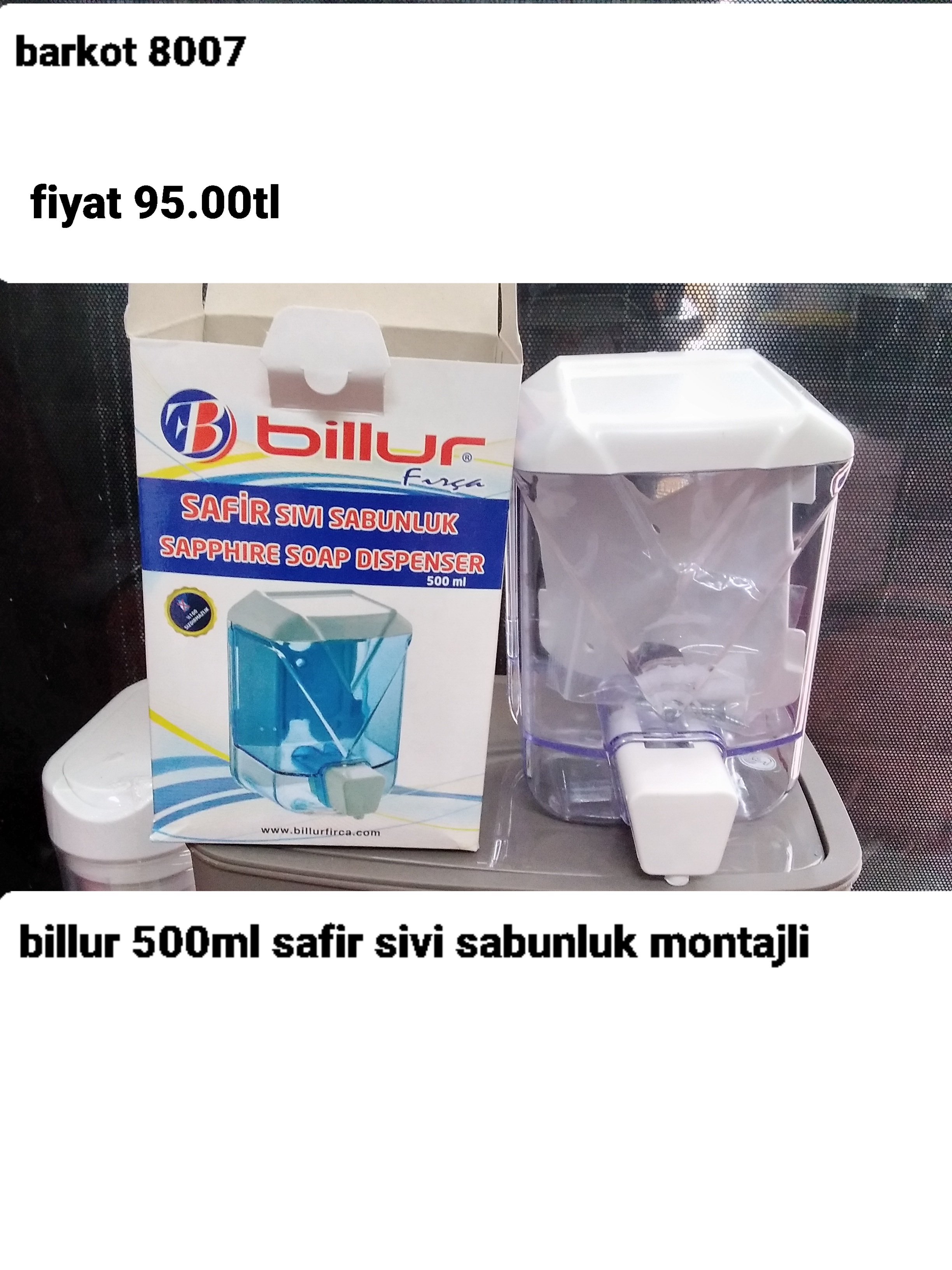 BİLLUR 500 ML SAFİR SIVI SABUNLUK MONTAJLI   8007