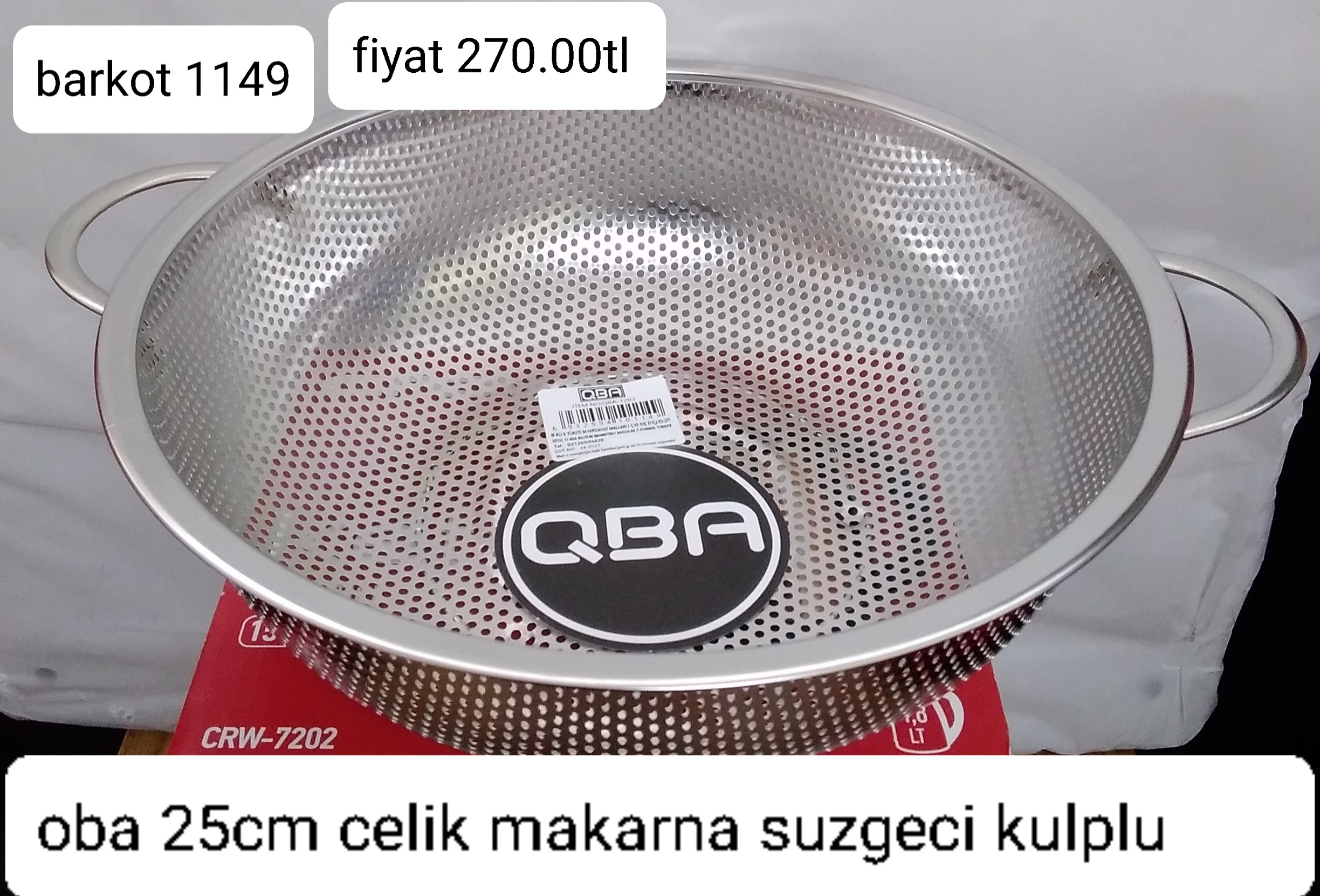 OBA 25CM ÇELİK MAKARNA SÜZGECİ KULPLU 1149