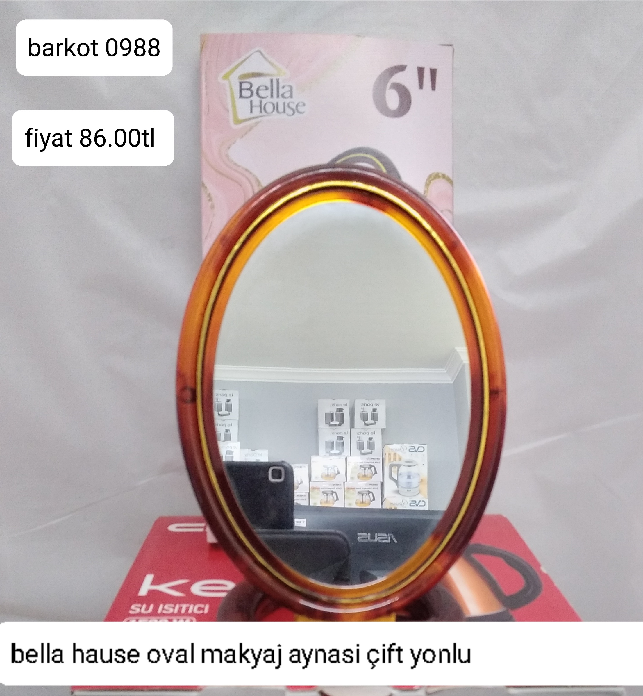 BELLA HOUSE OVAL MAKYAJ AYNASI ÇİFT YÖNLÜ  0988