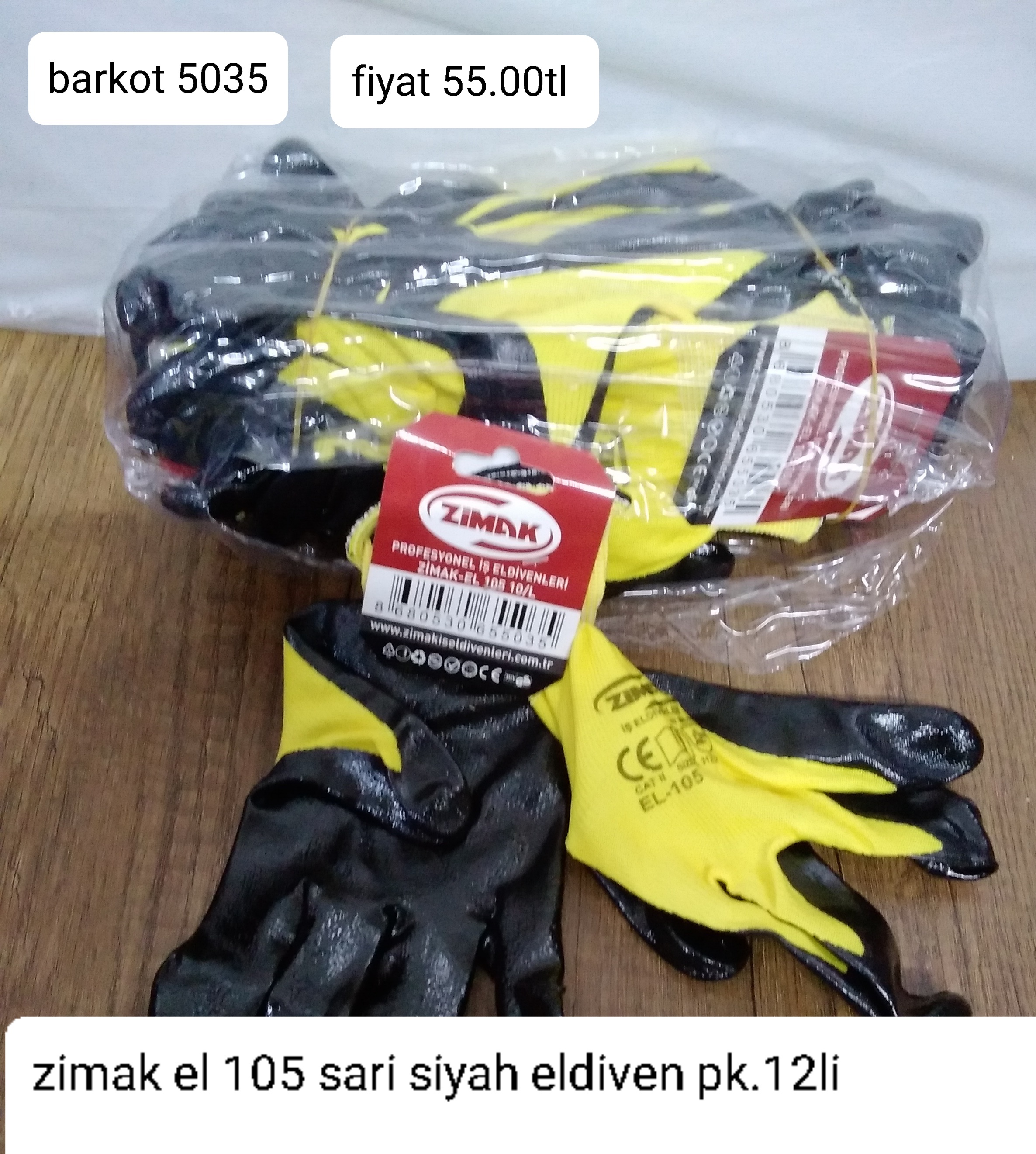 ZİMAK EL 105 SARI SİYAH ELDİVEN PK 12 Lİ 5035