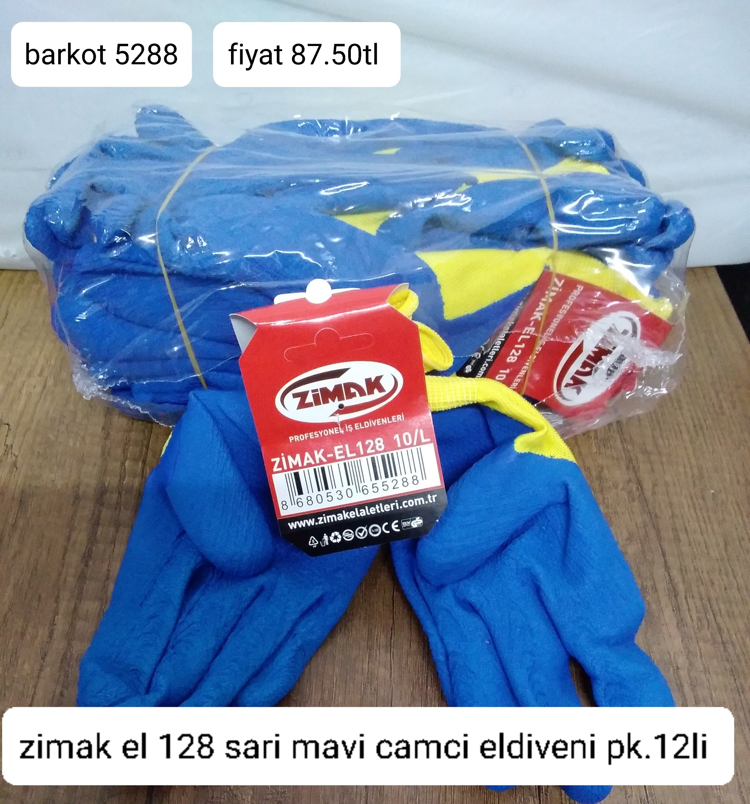 ZİMAK EL 128 SARI MAVİ CAMCI ELDİVENİ PK 12 Lİ 5288