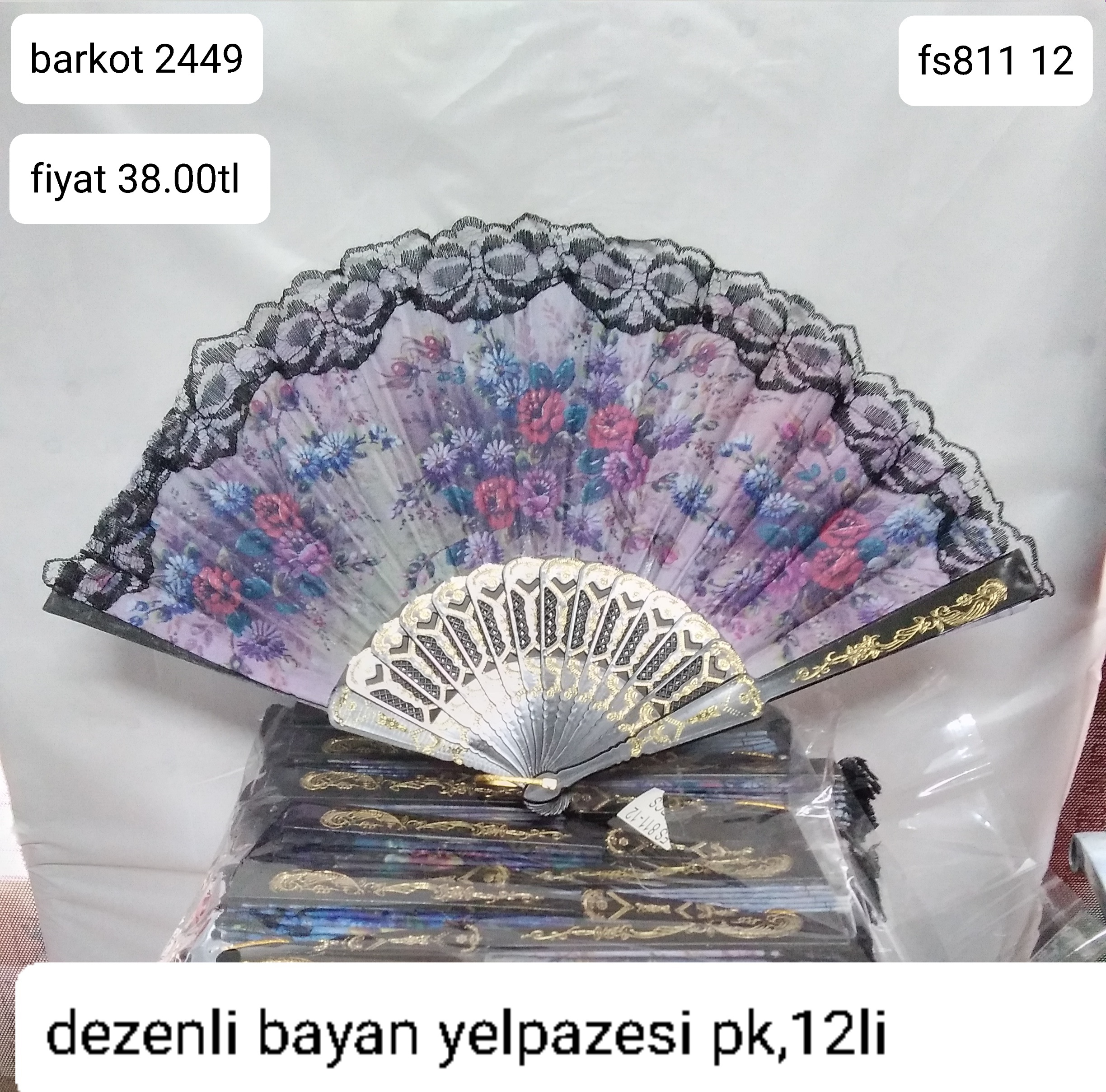 DESENLİ BAYAN YELPAZESİ PK,12Lİ 2449