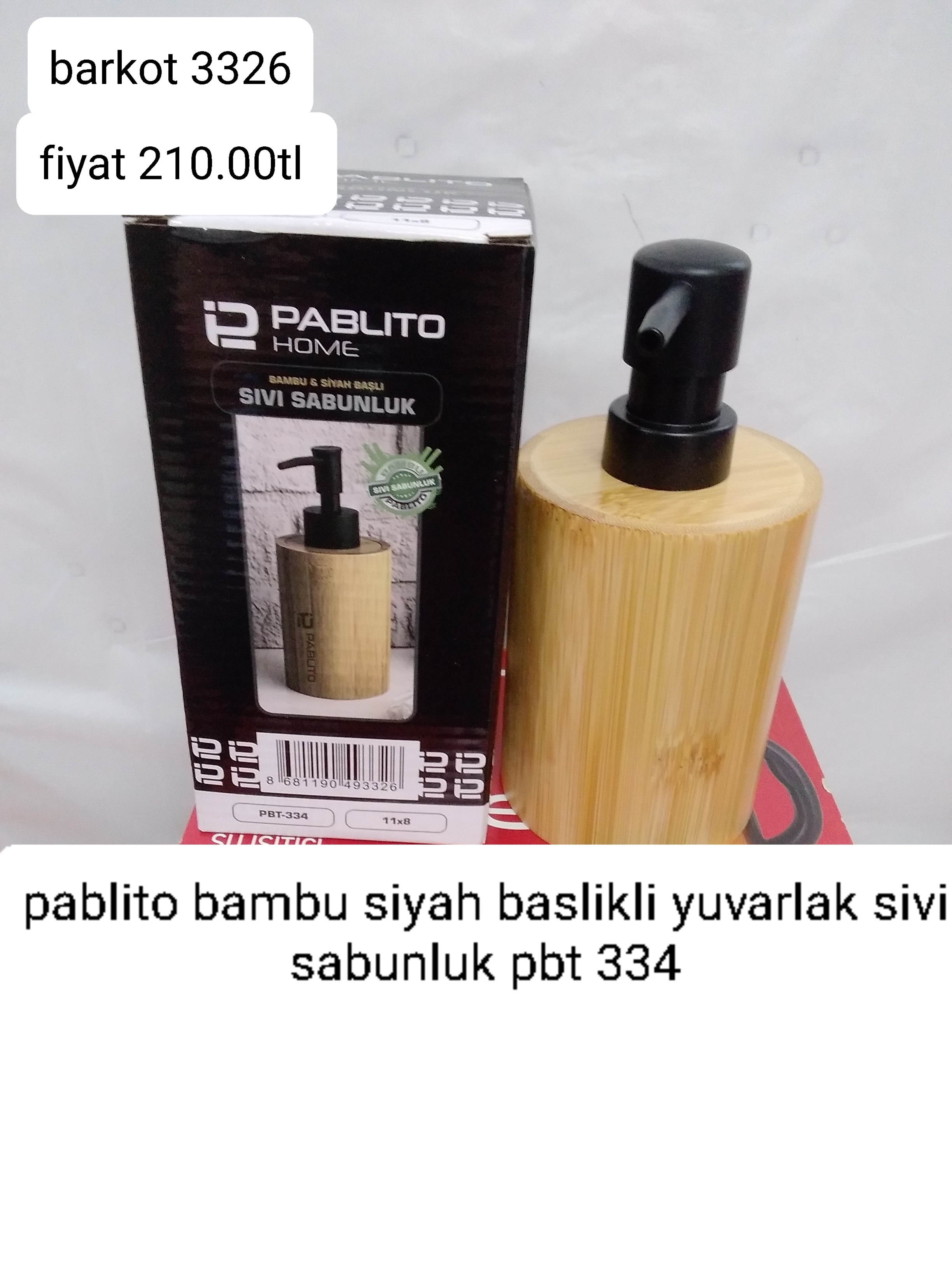 PABLİTO BAMBU SİYAH BAŞLIKLI YUVARLAK SIVI SABUNLUK 3326
