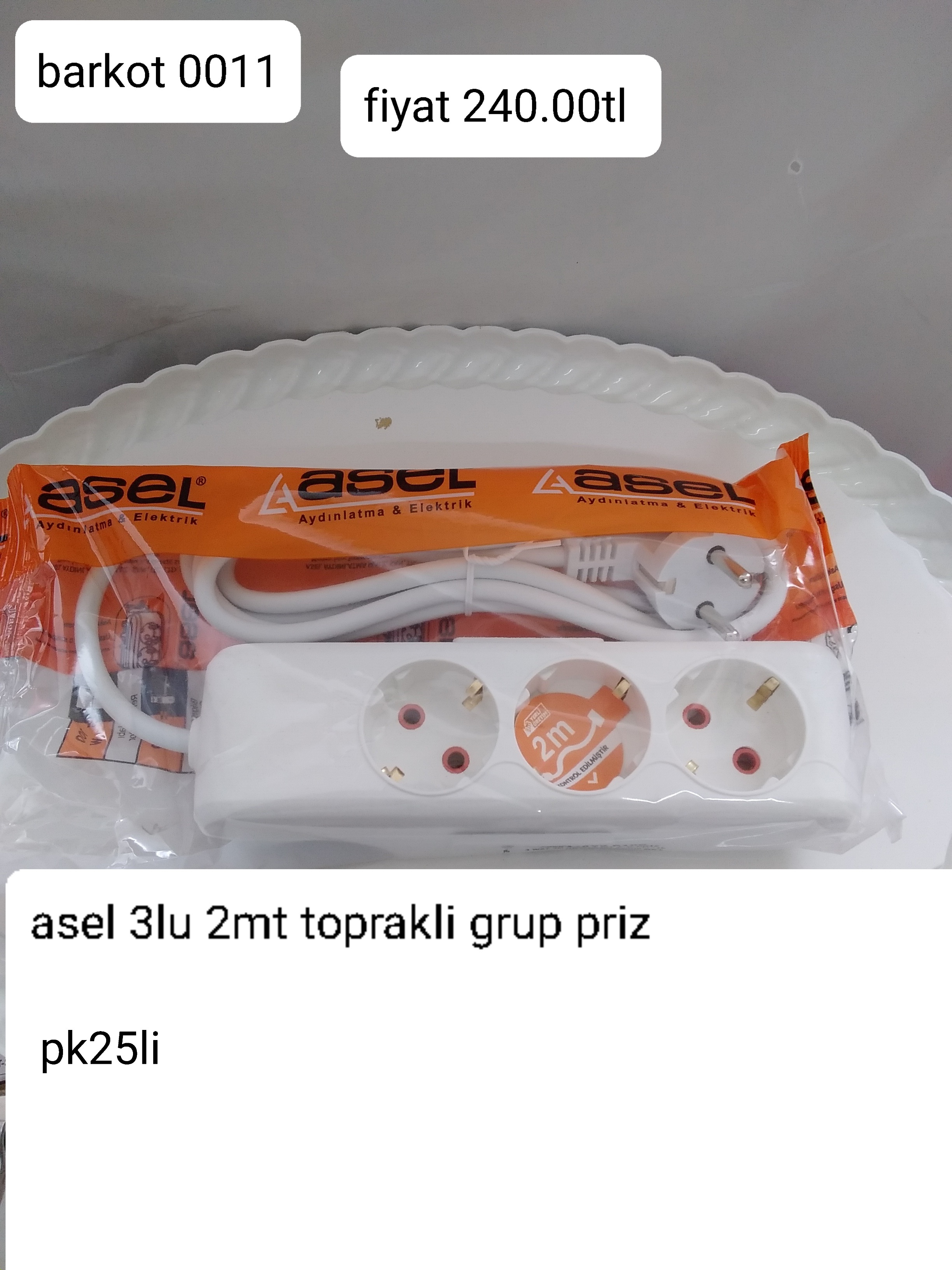 ASEL 3LÜ 2MT TOPRAKLI GRUP PRİZ 0011