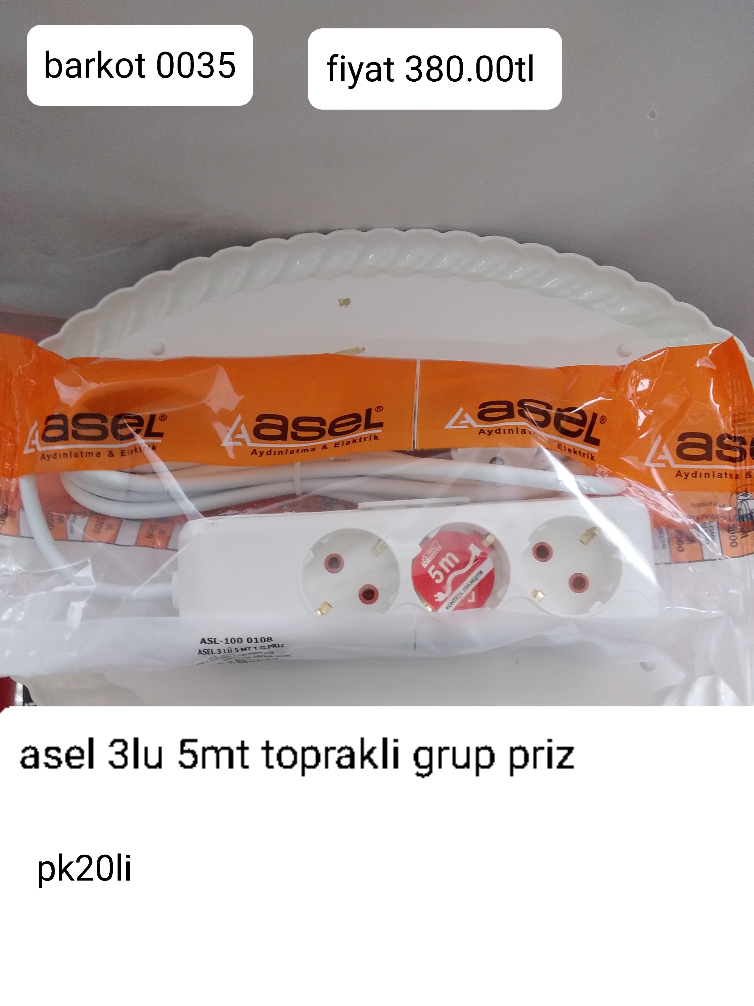 ASEL 3LÜ 5MT TOPRAKLI GRUP PRİZ 0035