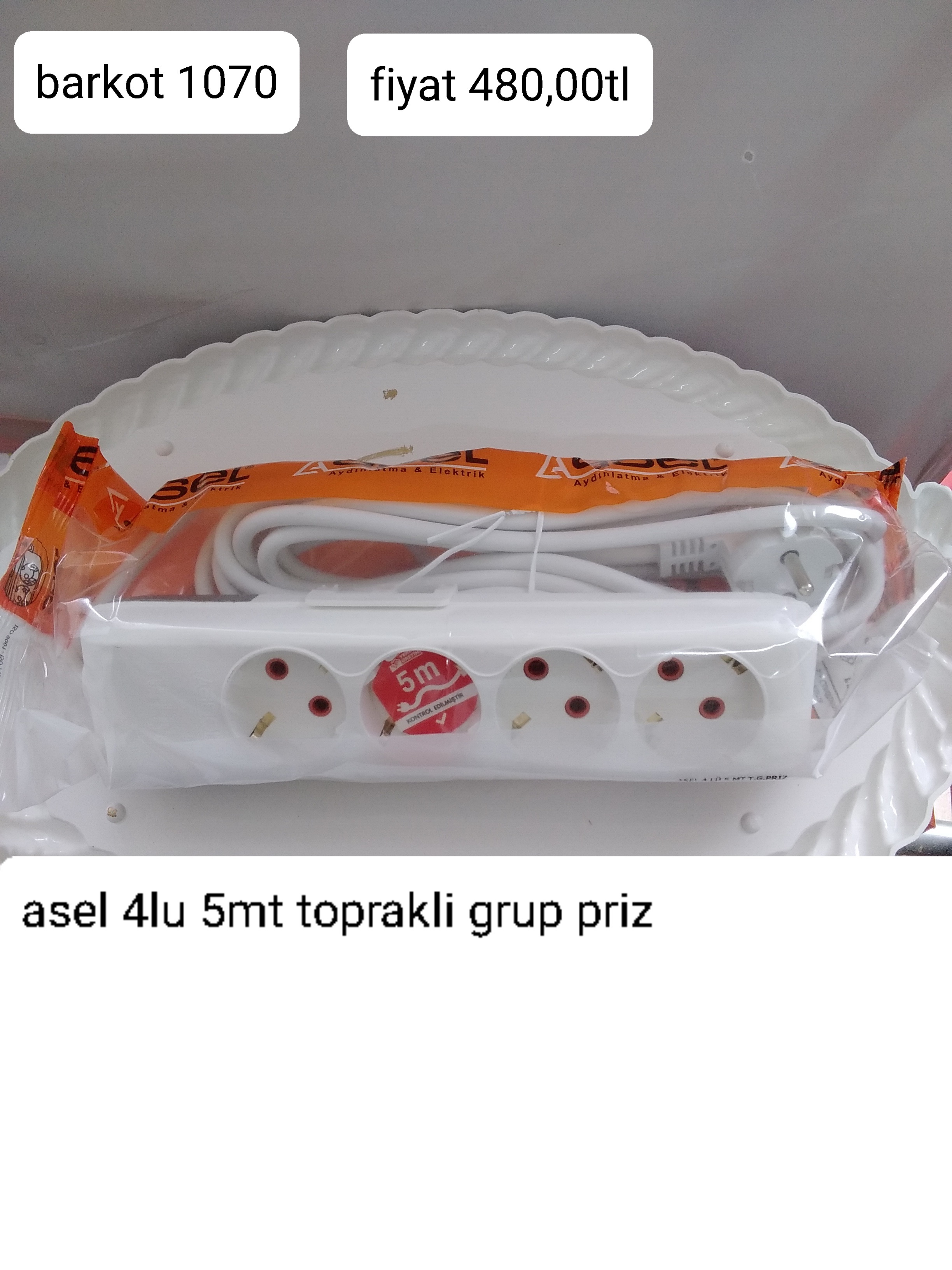 ASEL 4LÜ 5MT TOPRAKLI GRUP PRİZ 1070
