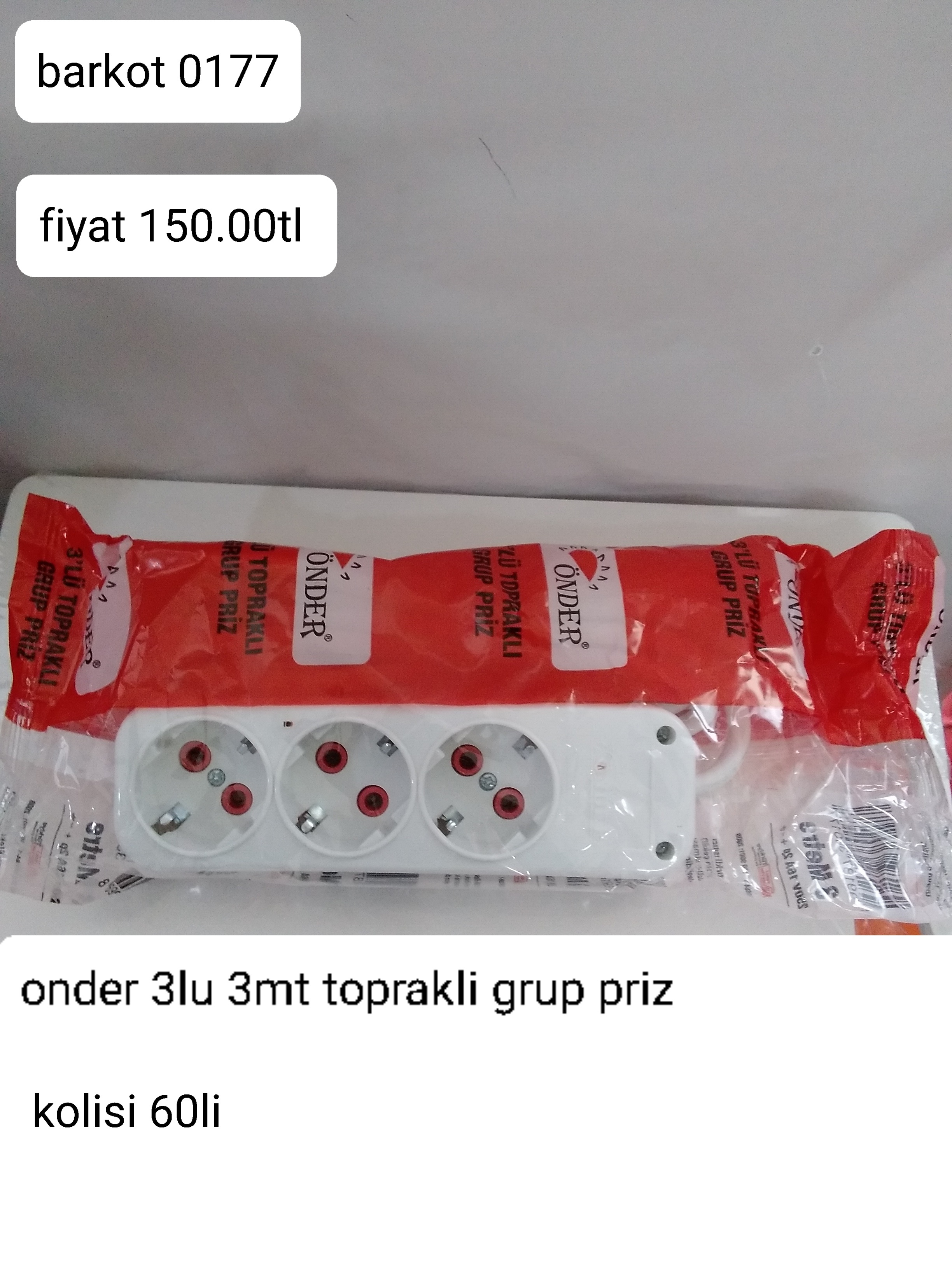 ÖNDER 3LÜ 3MT TOPRAKLI GRUP PRİZ 0177