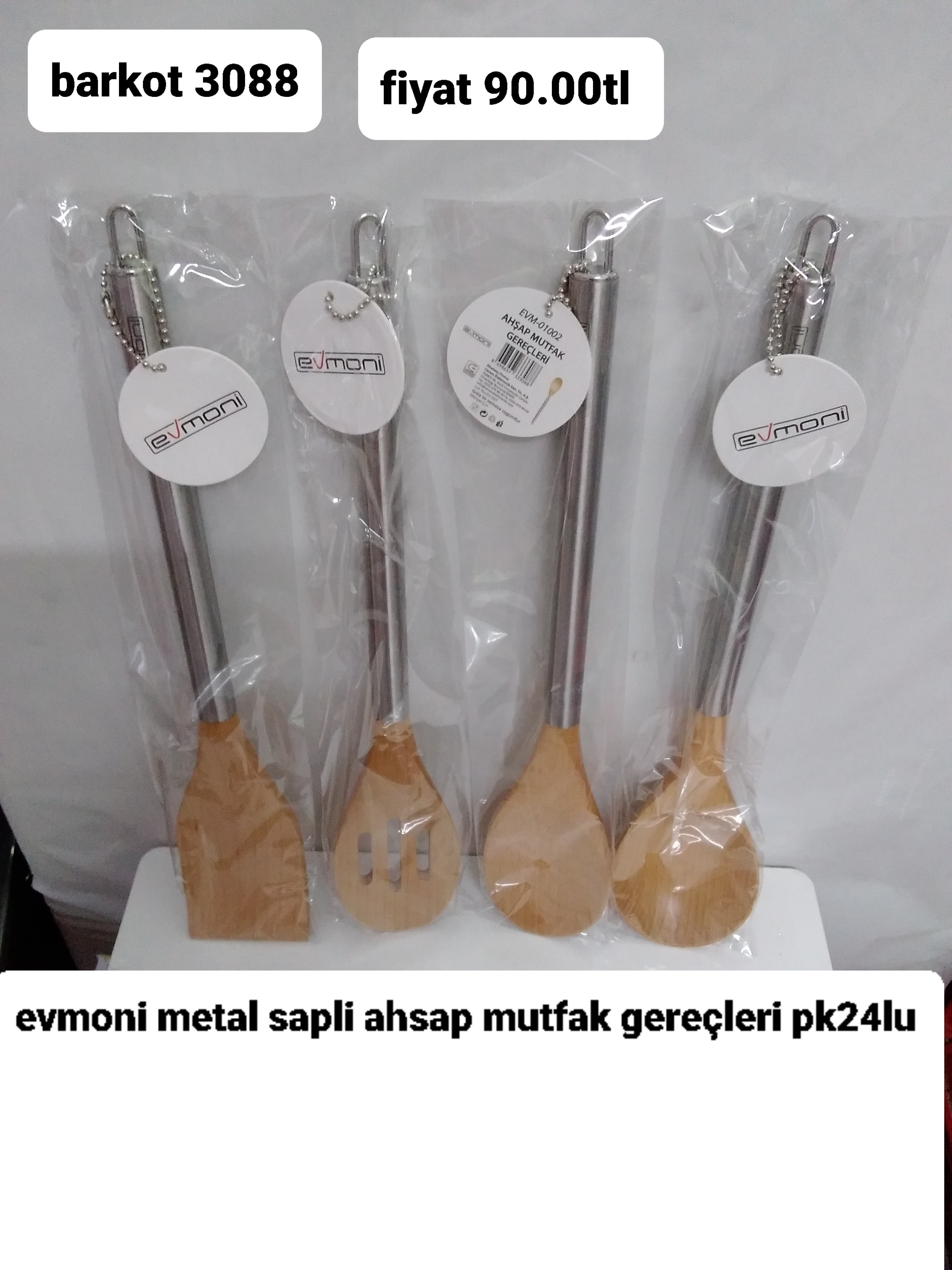 EVMONİ METAL SAPLI AHŞAP MUTFAK GEREÇLERİ PK 24 LÜ 3088