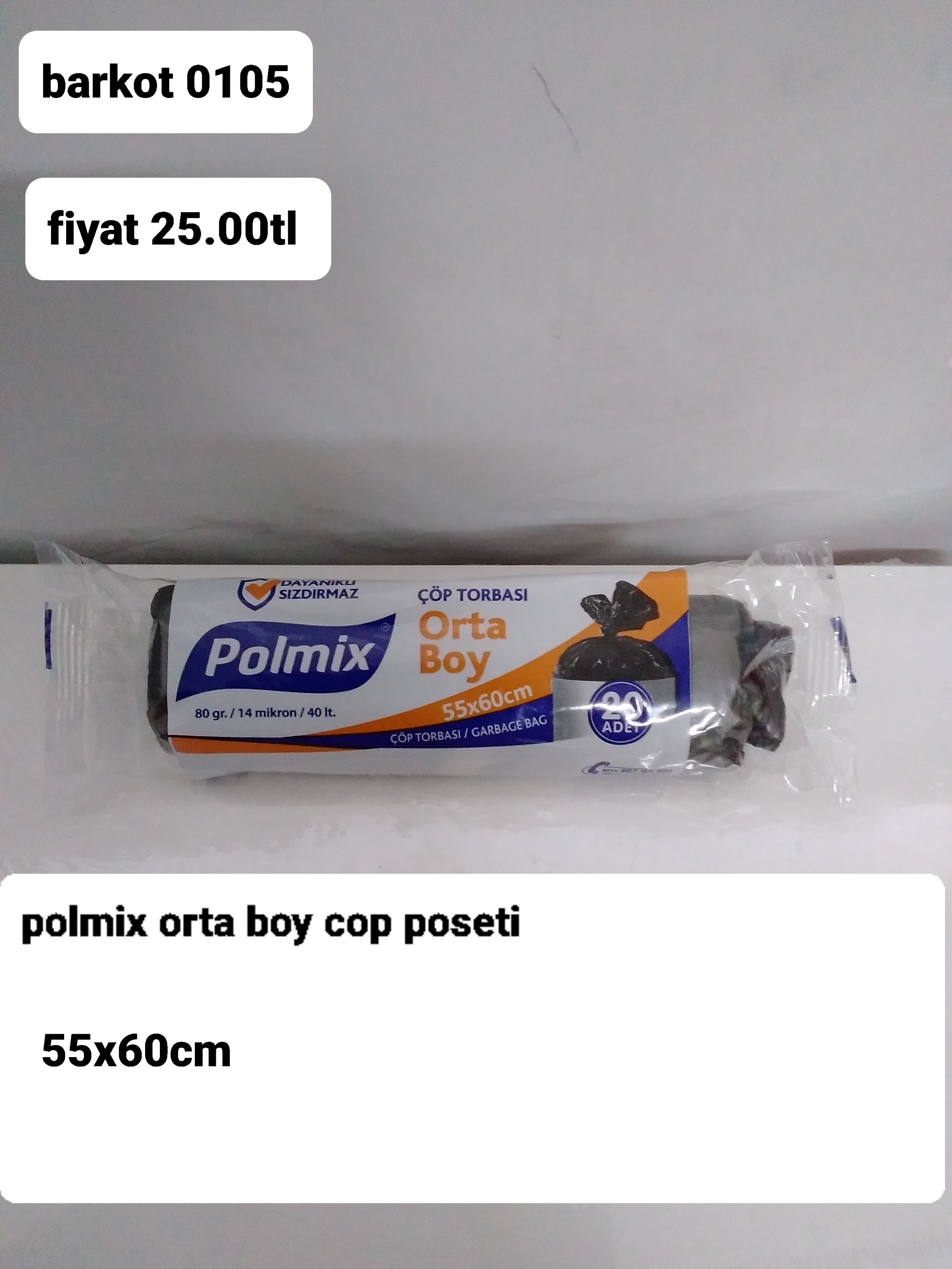 POLMİX ORTA BOY ÇÖP POŞETİ 55*60 CM 0105