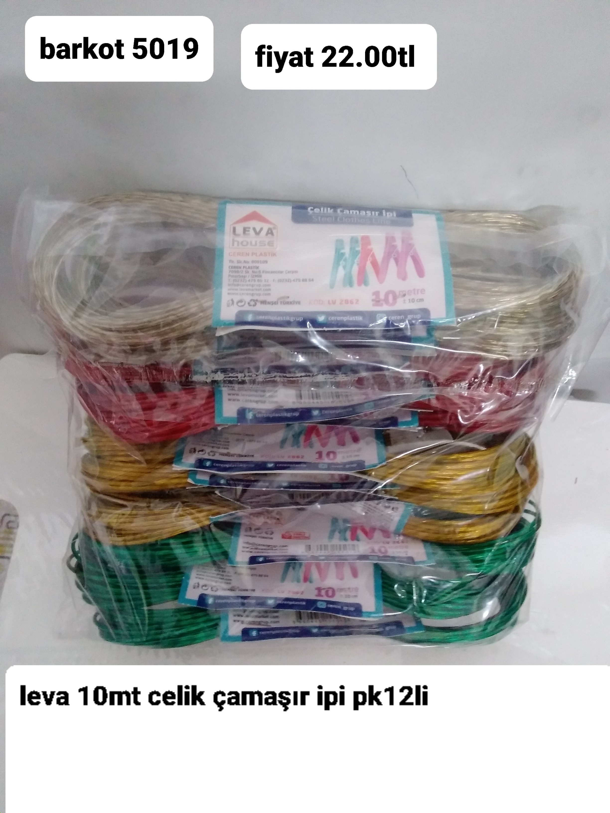 LEVA 10 MT ÇELİK ÇAMAŞIR İPİ PK12 Lİ 5019