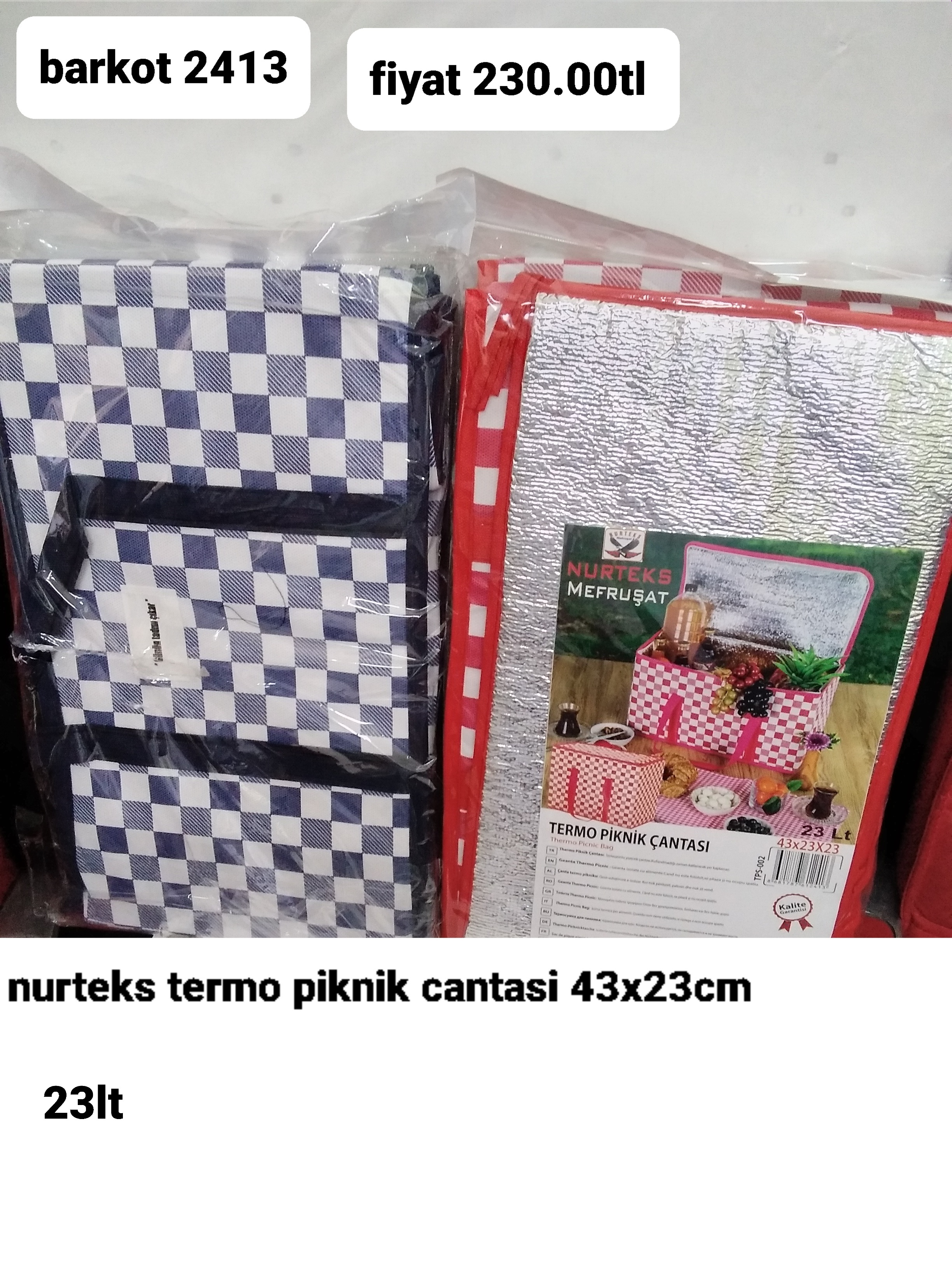 NURTEKS TERMO PİKNİK ÇANTASİ 43*23 23LT 2413