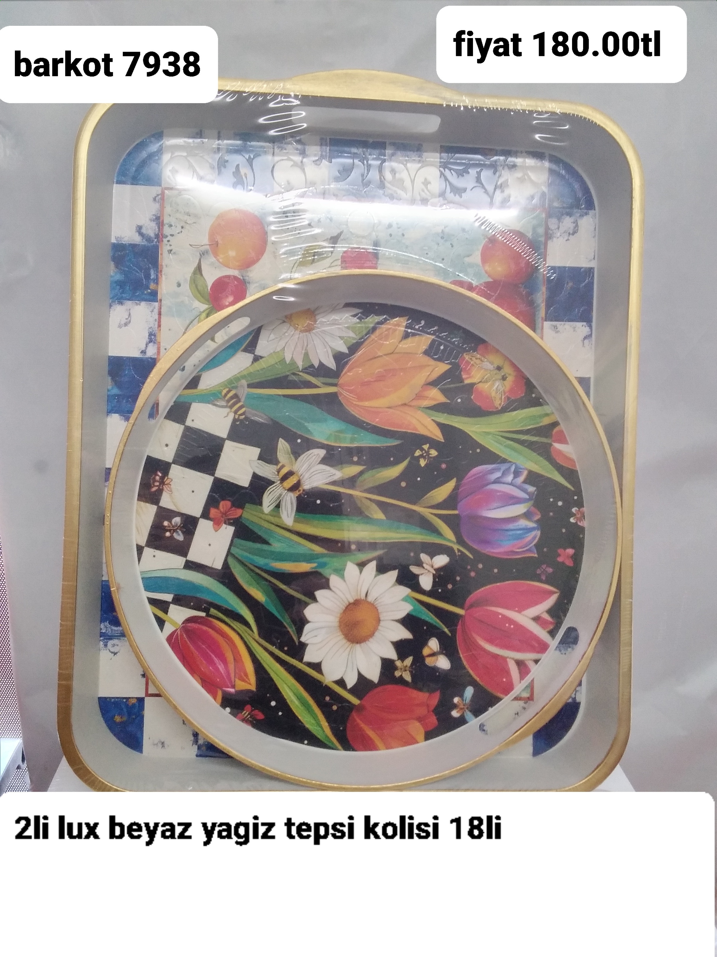 2 Lİ LÜX BEYAZ YAĞIZ TEPSİ 7938