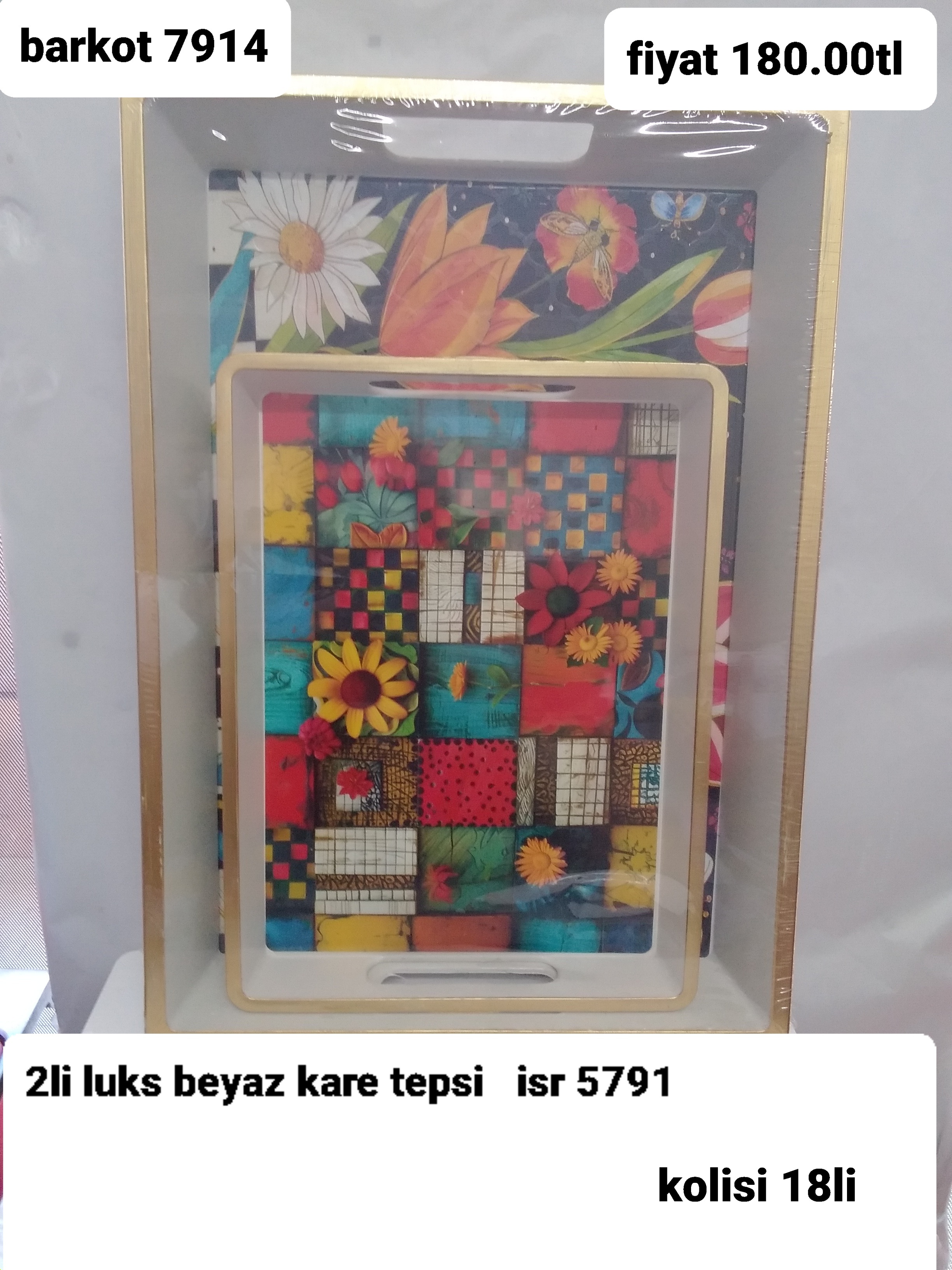 2 Lİ LÜKS BEYAZ KARE TEPSİ İSR 5791 7914