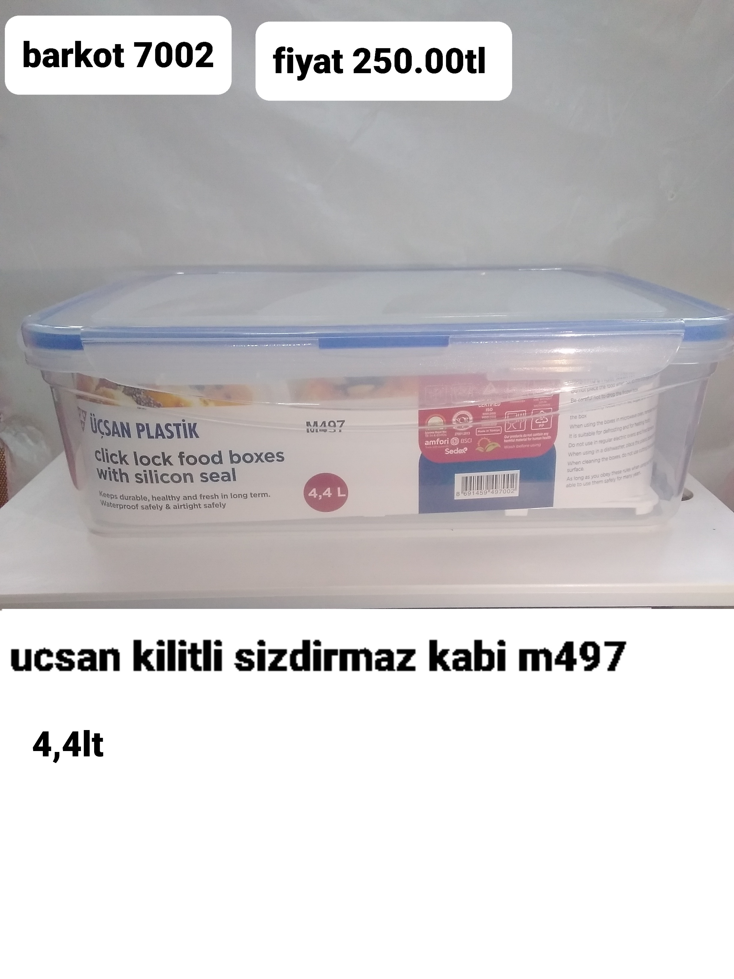 ÜÇSA KİLİTLİ SIZDIRMAZ KABI 4,4LT  7002