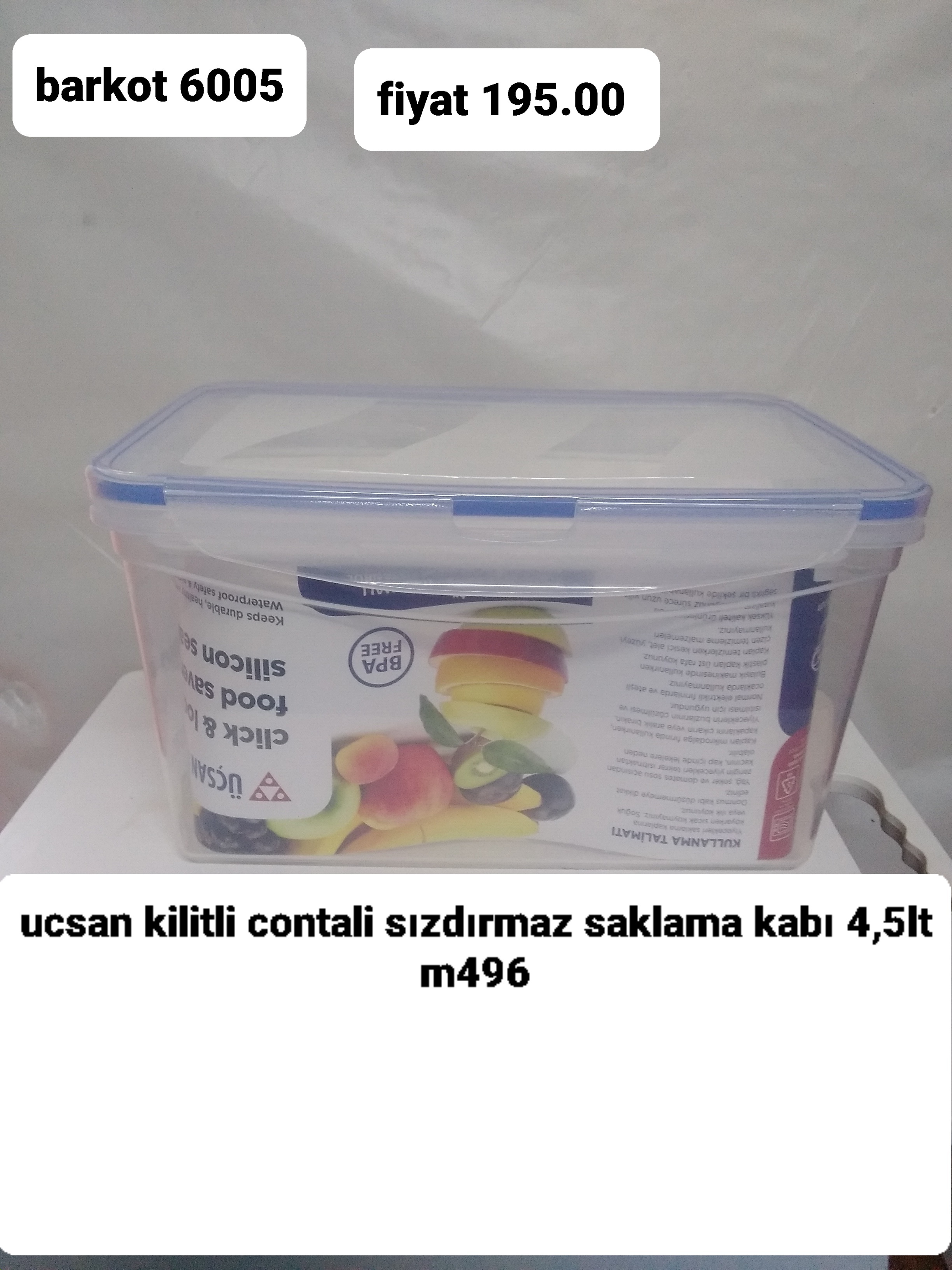 ÜÇSAN KİLİTLİ CONTALI SIZDIRMAZ SAKLAMA KABI 4,5LT  6005