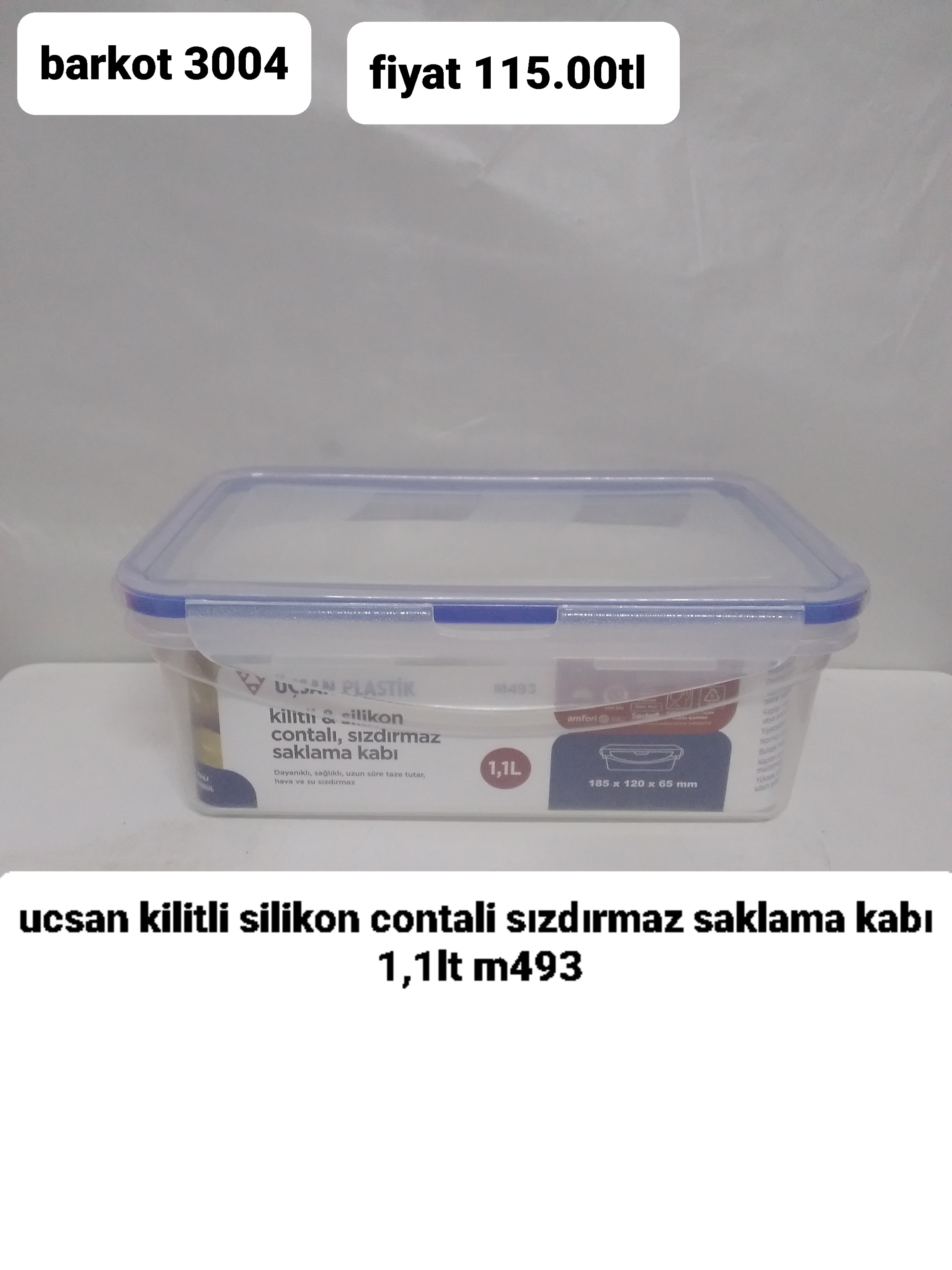 ÜÇSAN KİLİTLİ SİLİKON CONTALI SIZDIRMAZ SAKLAMA KABI 1,1LT  3004