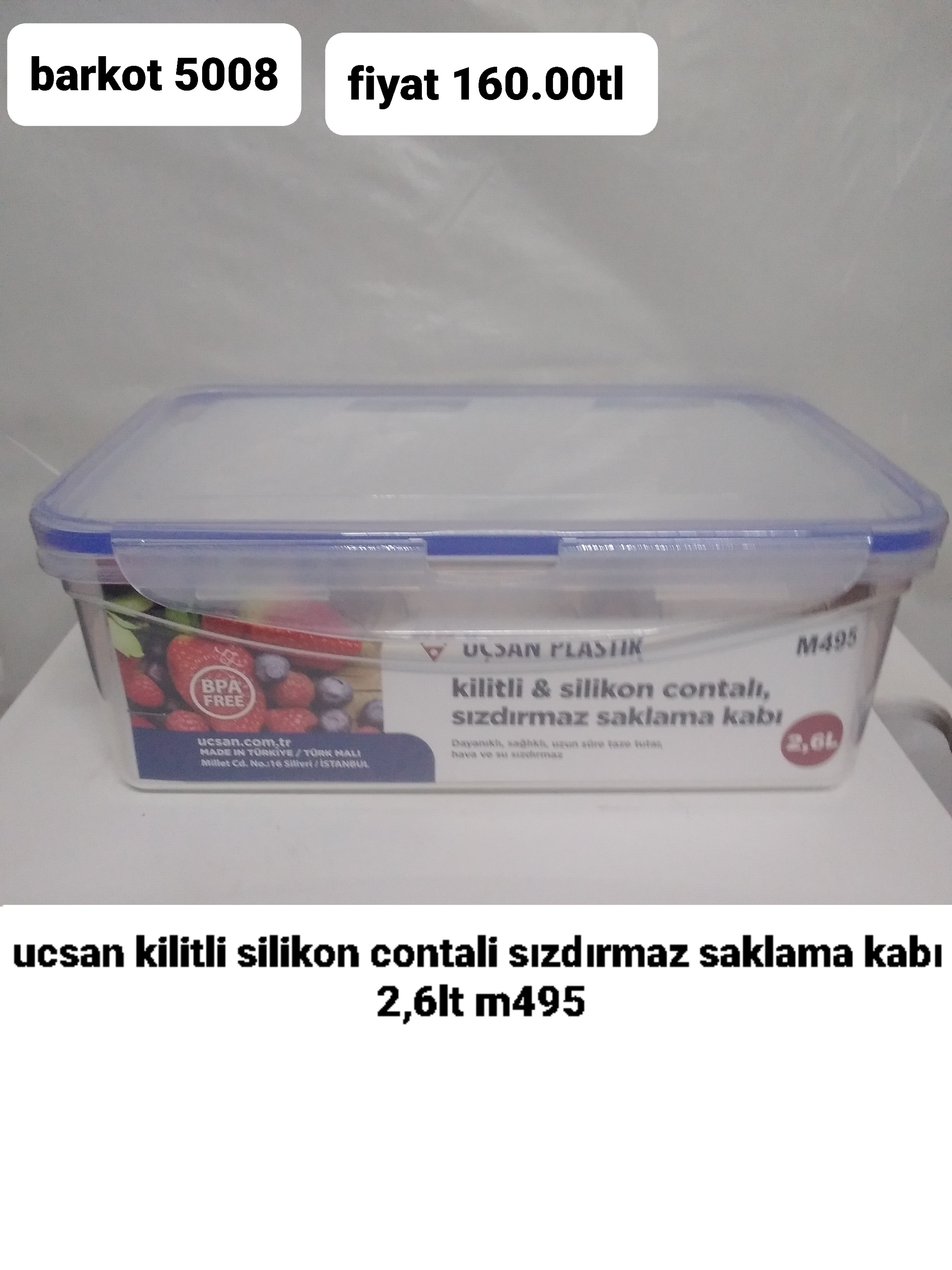 ÜÇSAN KİLİTLİ SİLİKON CONTALI SIZDIRMAZ SAKLAMA KABI  2,6LT 5008 