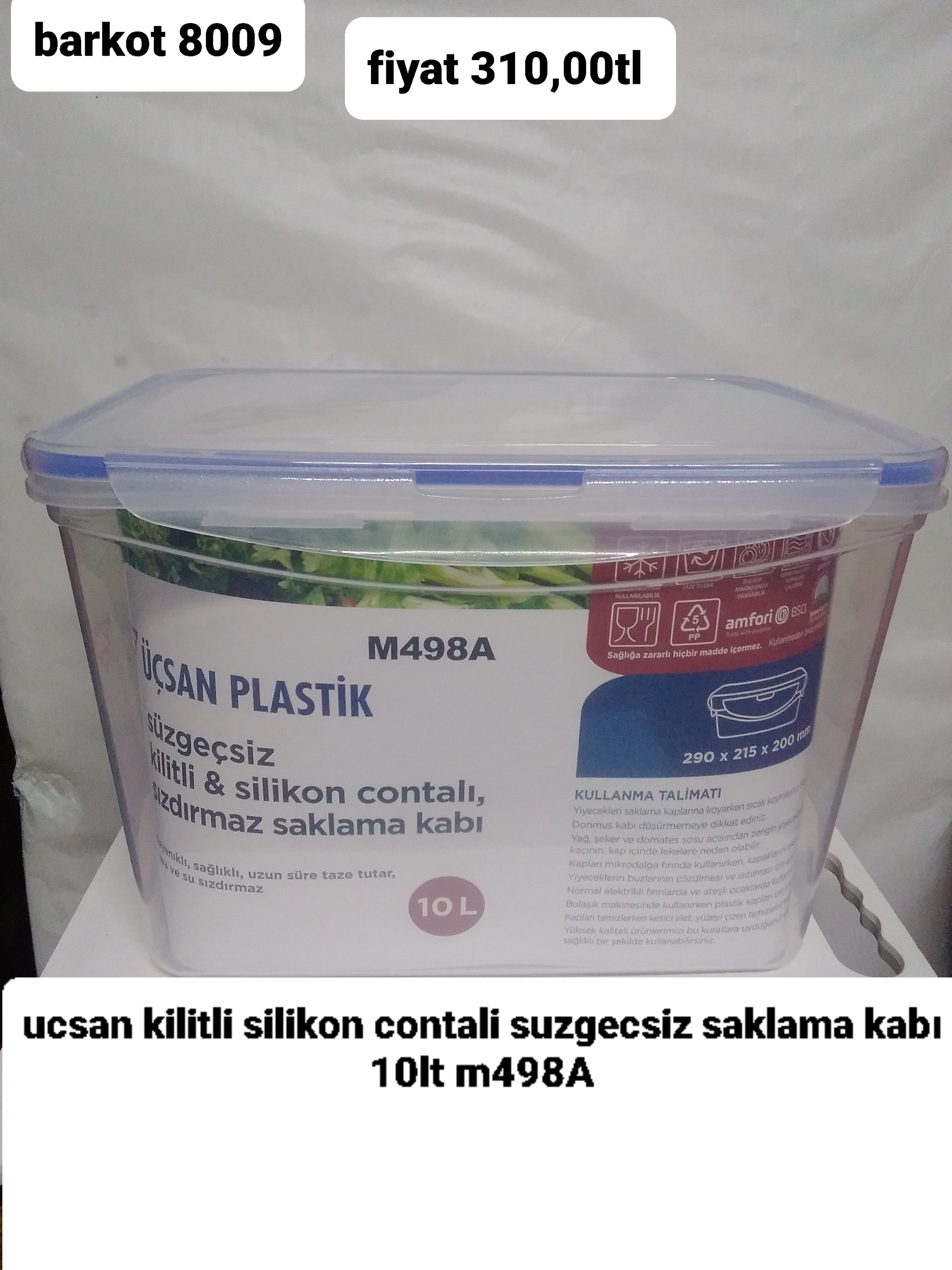 ÜÇSAN KİLİTLİ SİLİKON CONTALI SÜZGEÇSİZ SAKLAMA KABI 10LT 8009