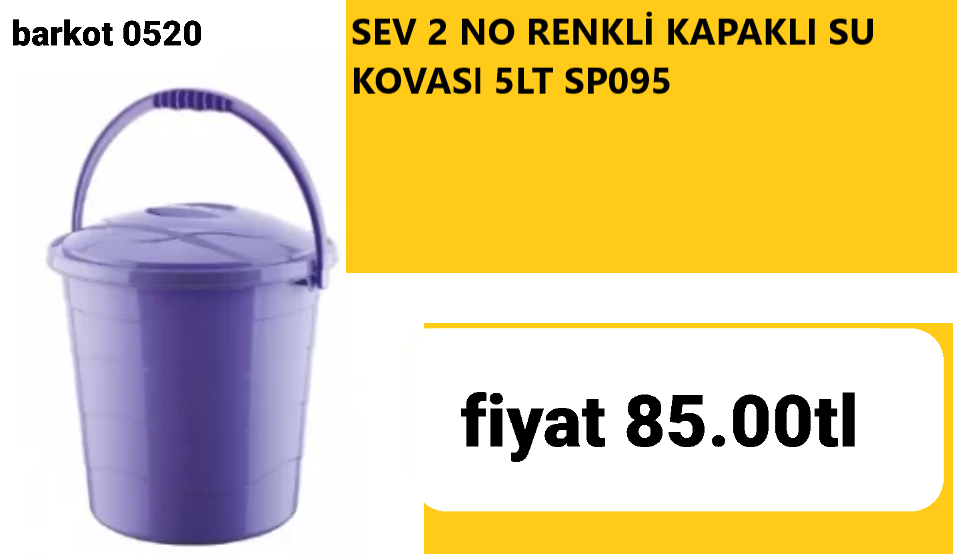 SEV 2 NO RENKLİ KAPAKLI SU KOVASI 5LT SP095 0520  