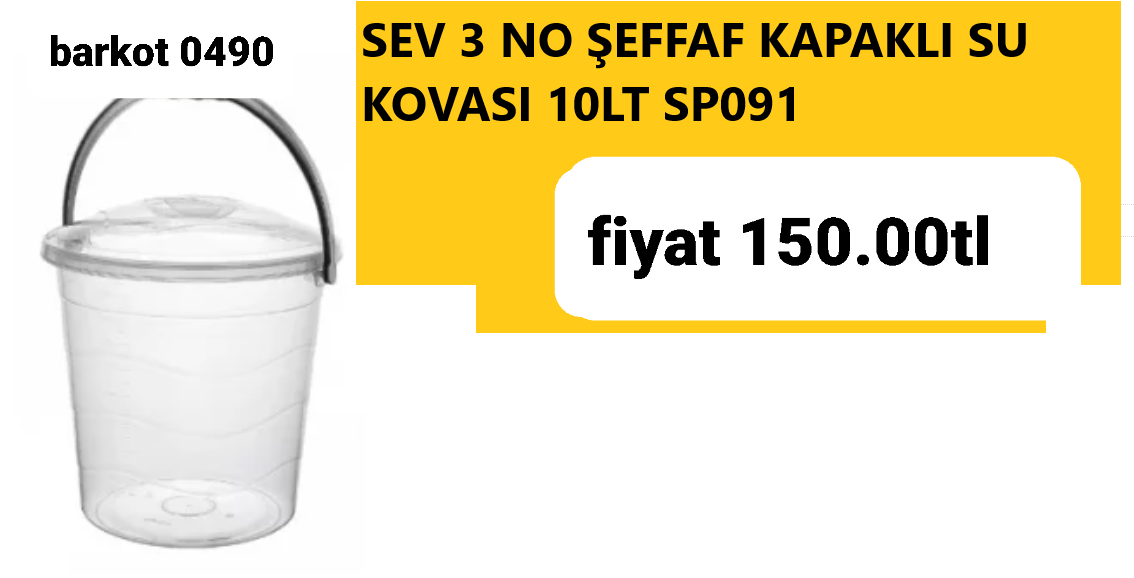 SEV 3 NO ŞEFFAF KAPAKLI SU KOVASI 10LT SP091 0490