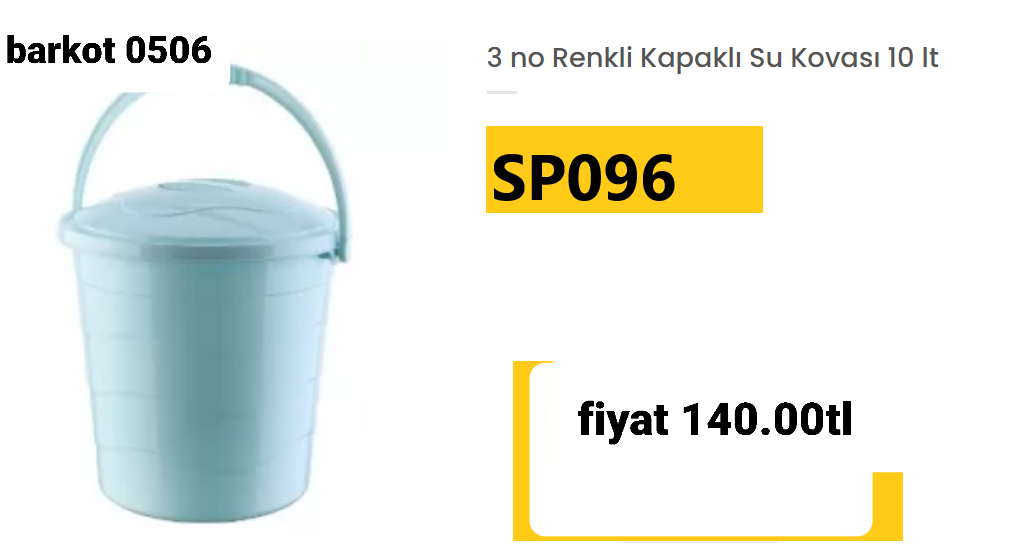 3 NO RENKLİ KAPAKLI SU KOVASI 10LT SP096