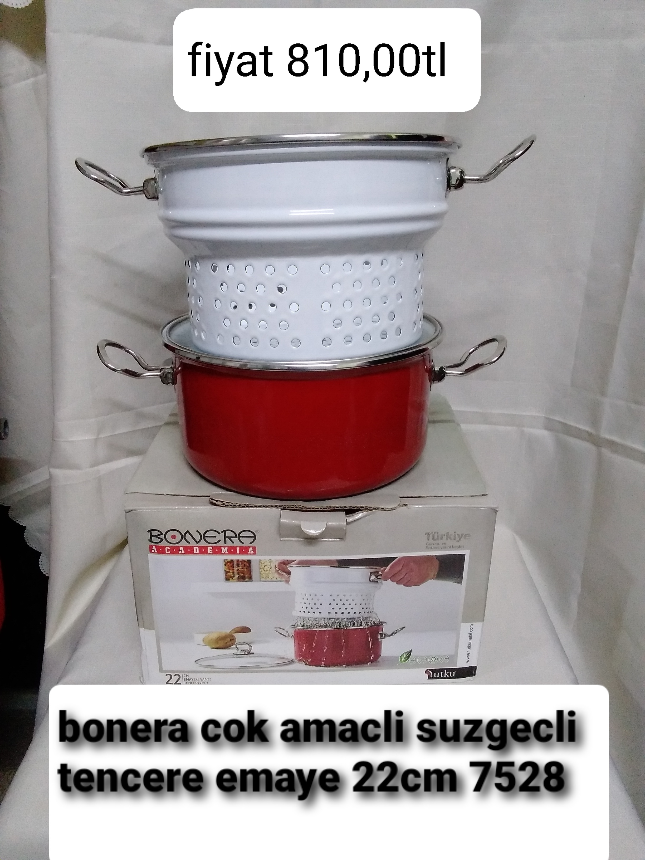BONERA ÇOK AMAÇLI SÜZGEÇ TENCERE EMAYE 22CM 7528