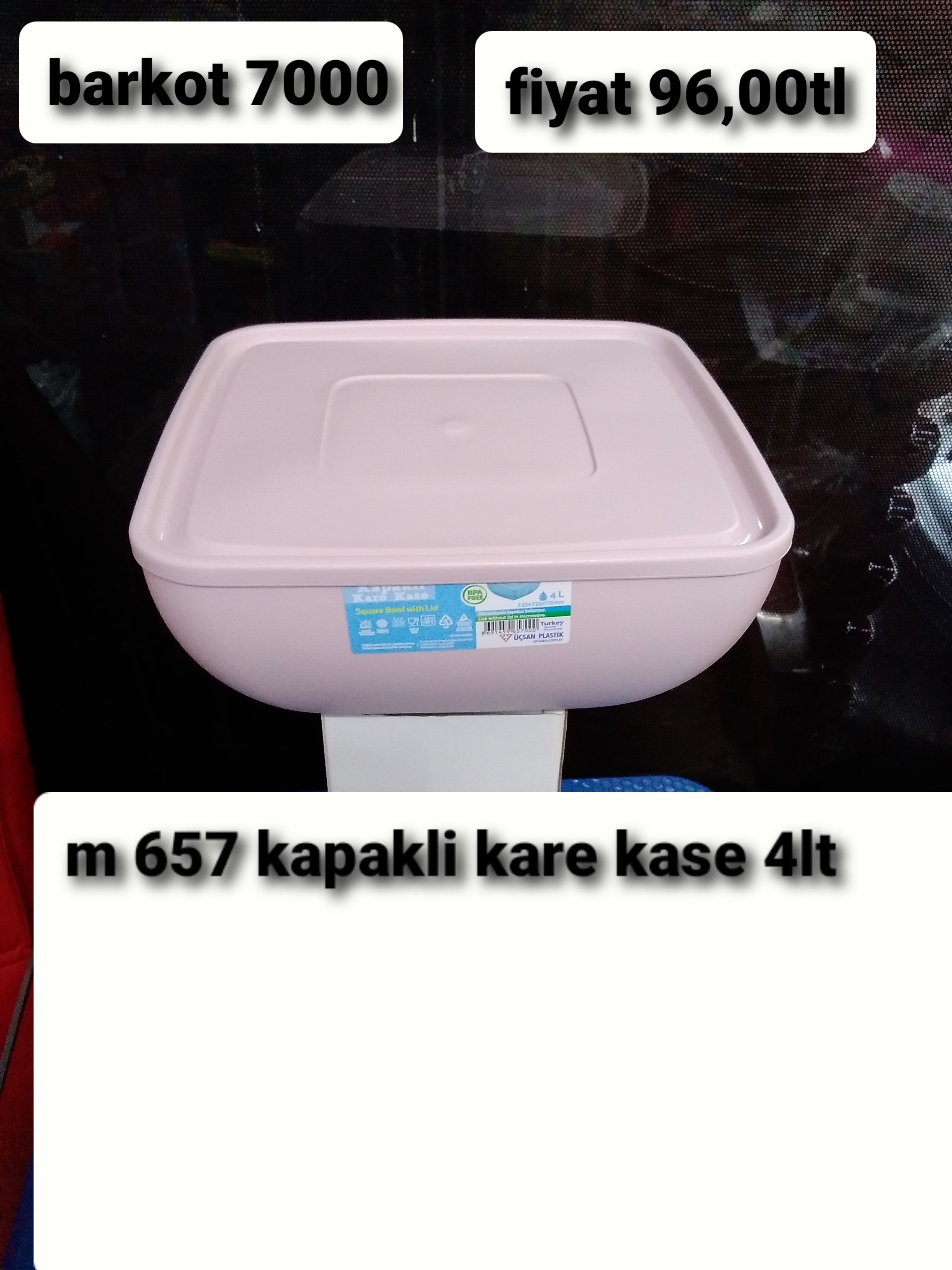 KAPAKLI KARE KASE 4LT 7000