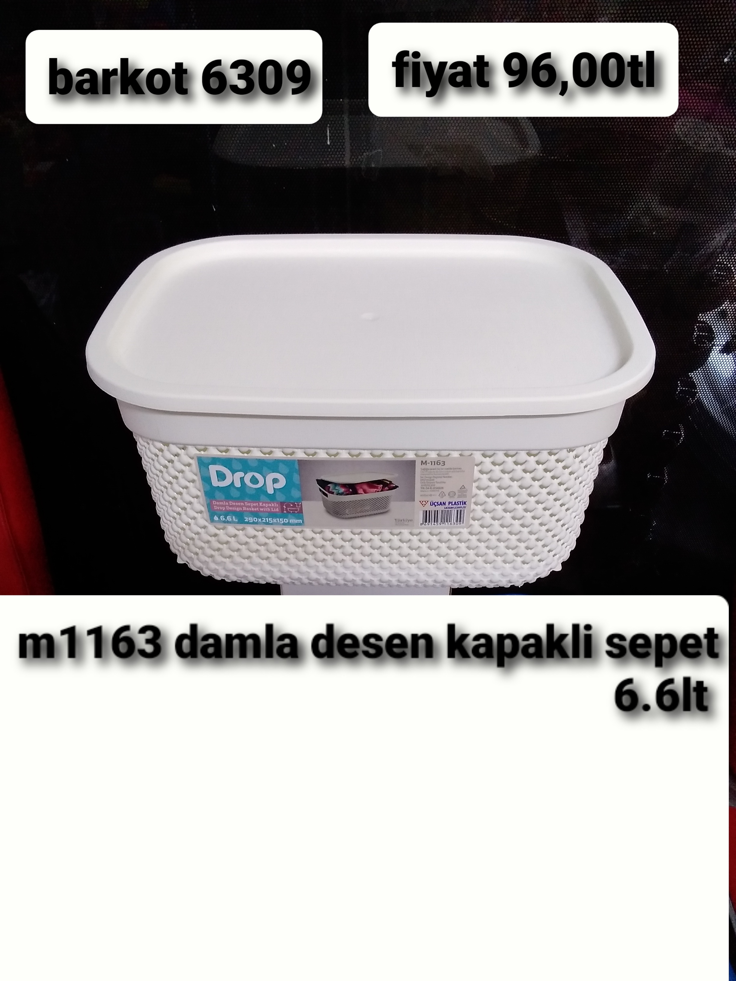 DAMLA DESEN KAPAKLI SEPET 6,6LT 6309