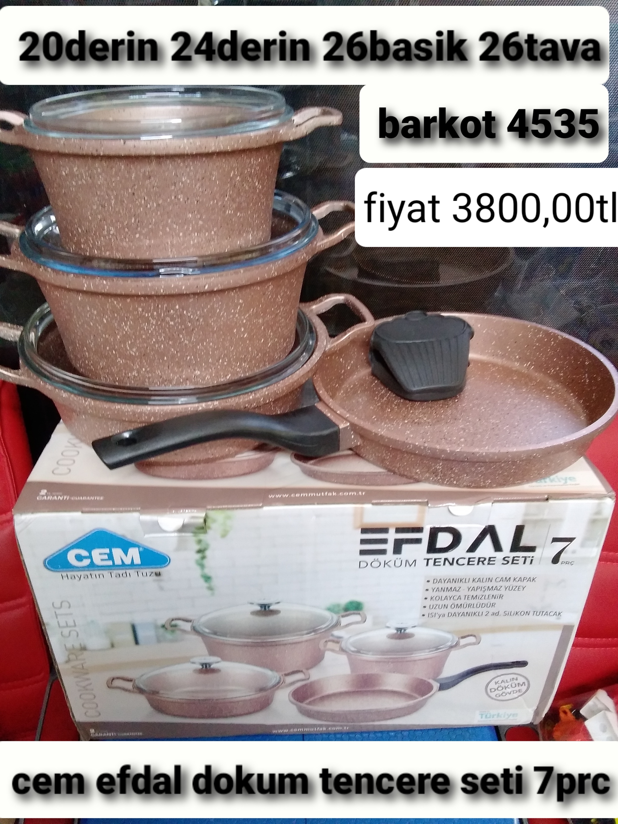 CEM EFDAL DÖKÜM TENCERE SETİ 7PRC 20 DERİN 24 DERİN 26 BASİK 26 TAVA 